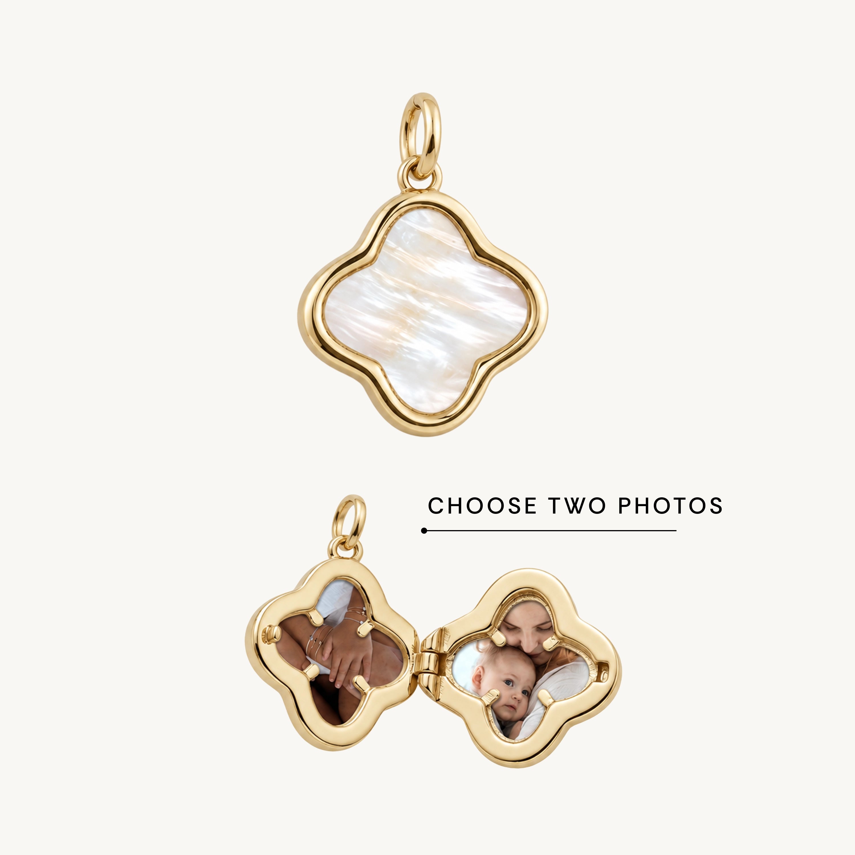 Clover MOP Photo Locket Pendant