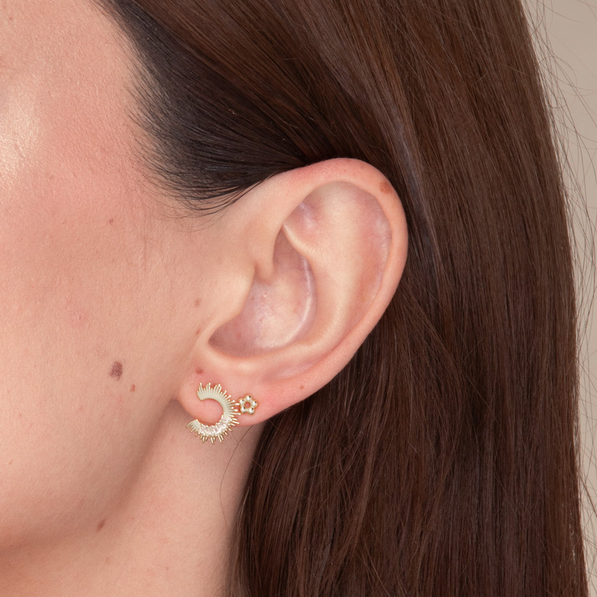 Crescent Moon Zirconia C Stud Earrings - Camile & Stone