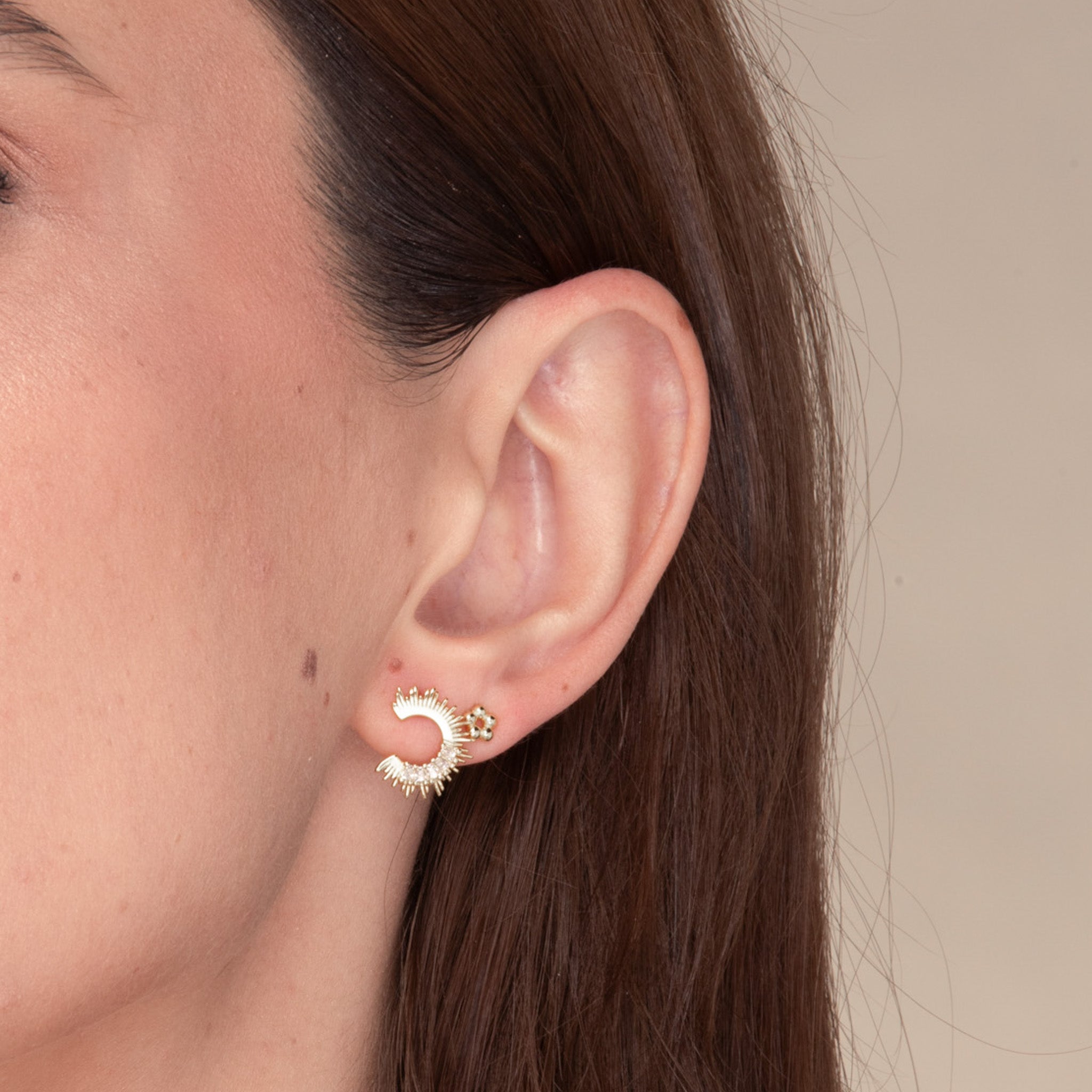 Crescent Moon Zirconia C Stud Earrings - Camile & Stone