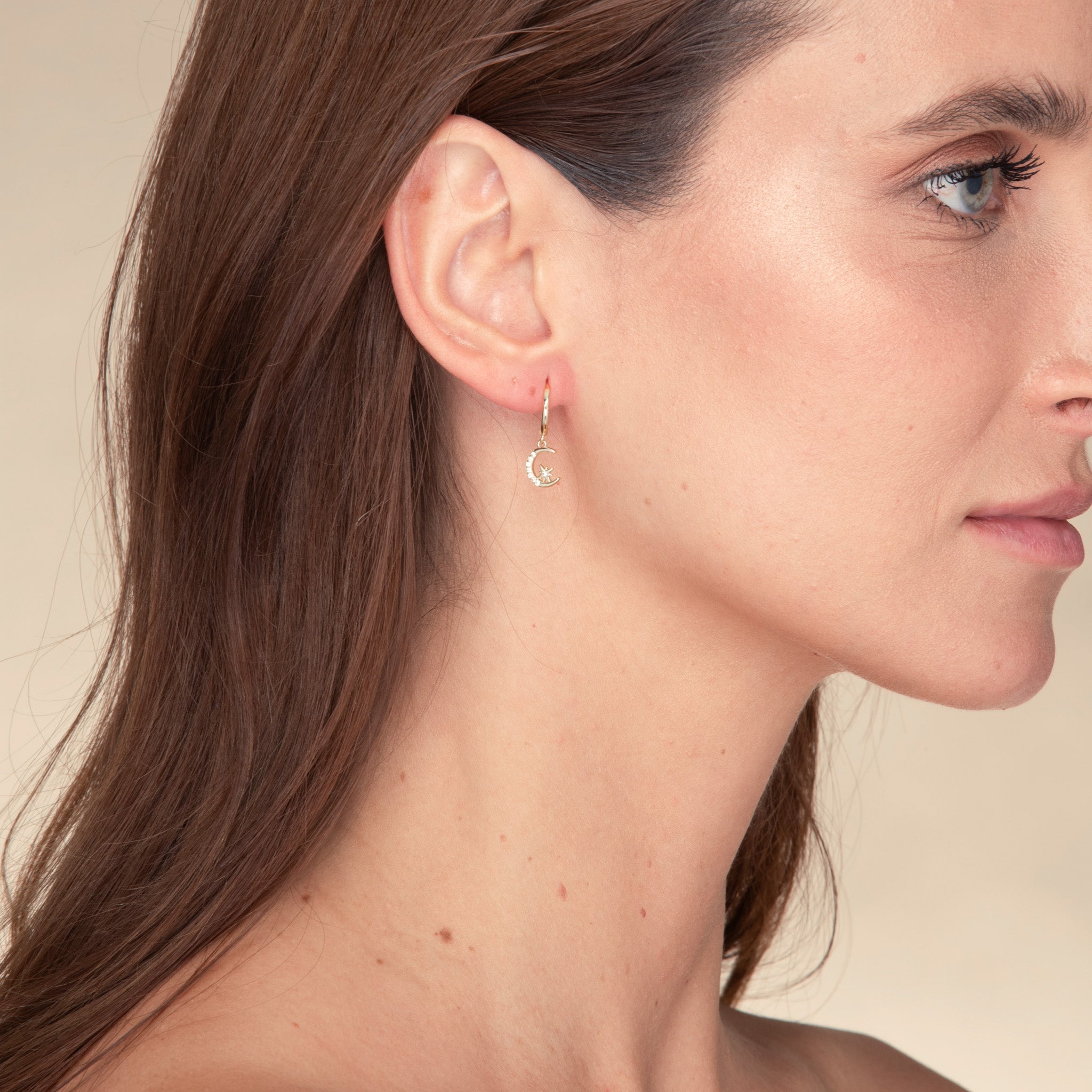 Crescent Moon Zirconia Huggie Earrings - Camile & Stone