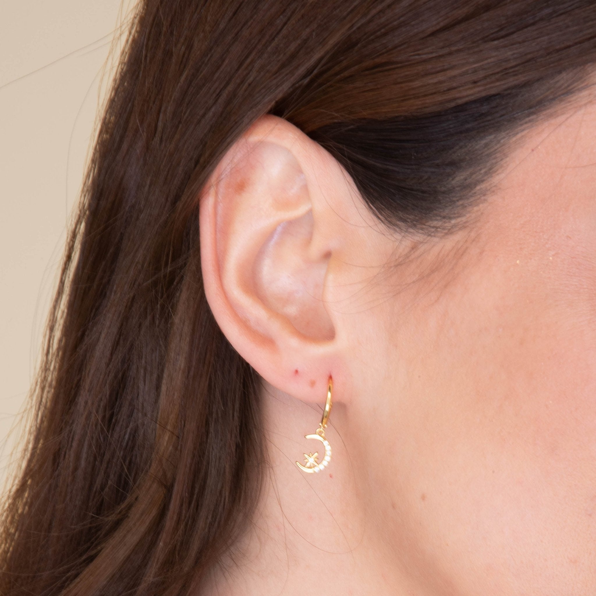 Crescent Moon Zirconia Huggie Earrings - Camile & Stone