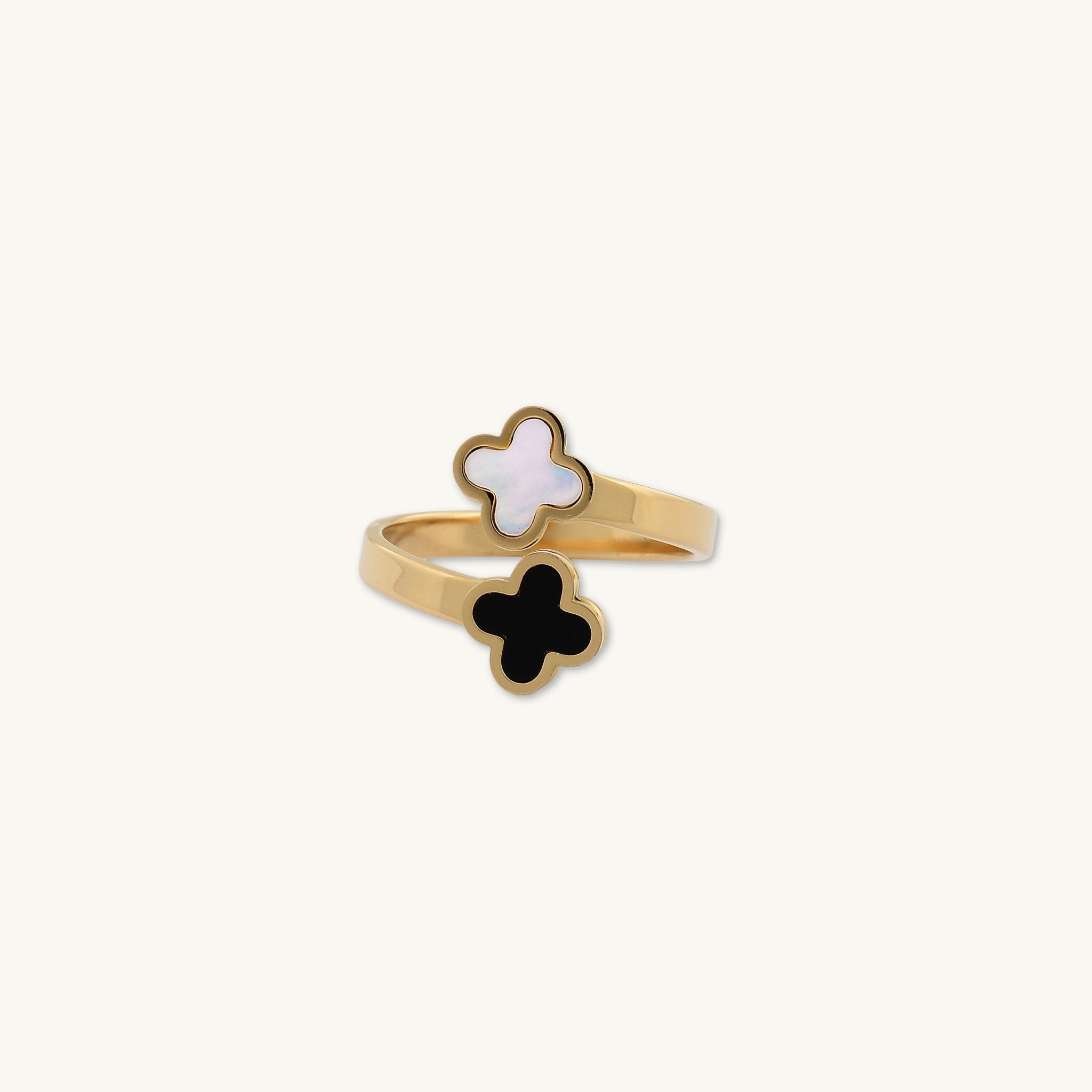 Double Clover Opal Onyx Open Ring - Camile & Stone