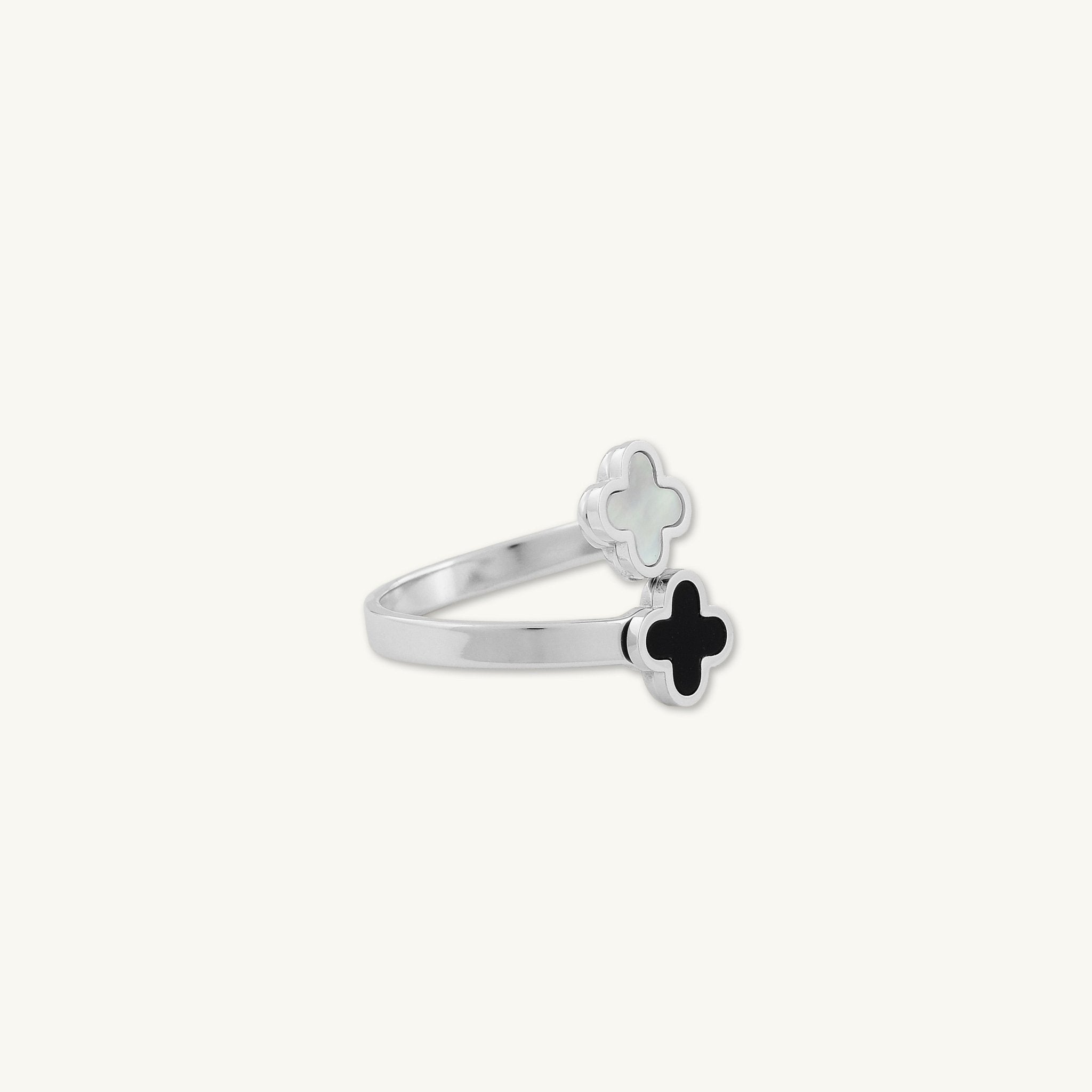 Double Clover Opal Onyx Open Ring - Camile & Stone