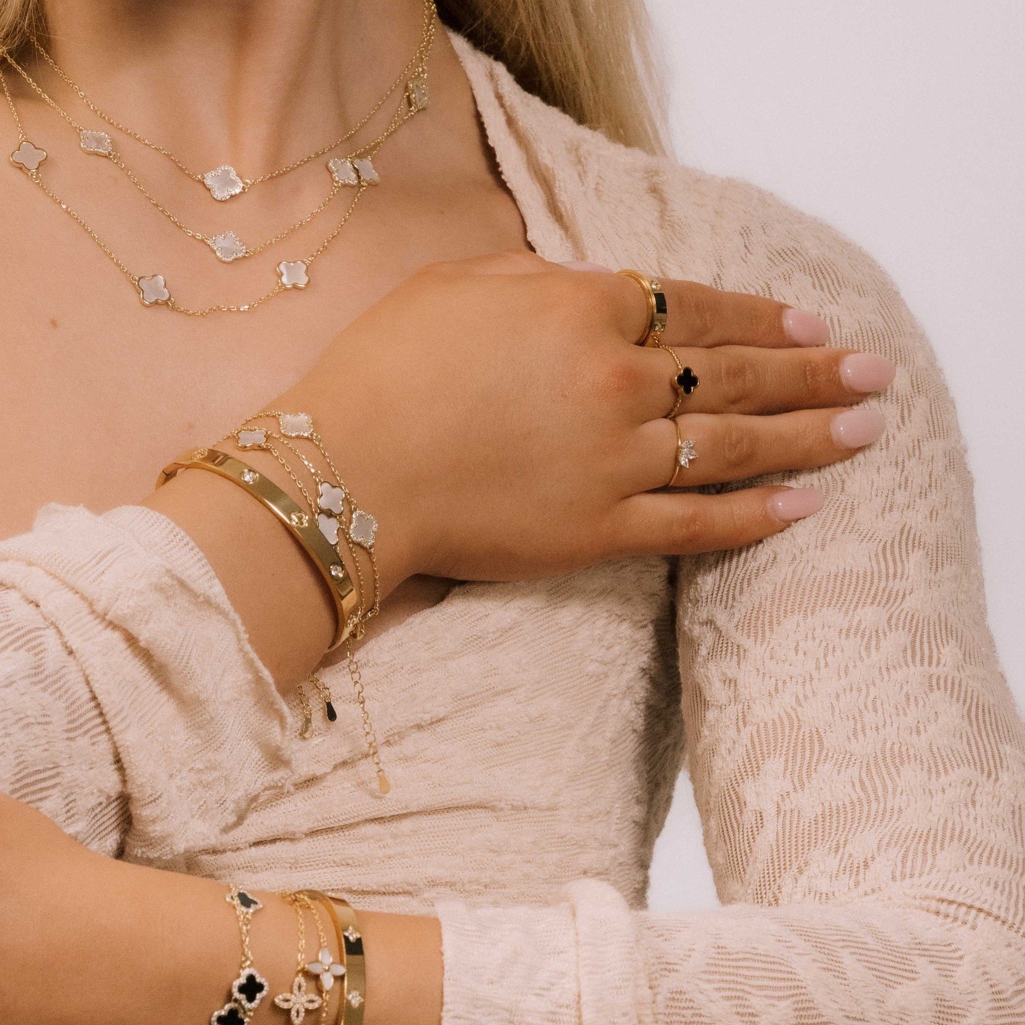 Double Clover Opal Onyx Open Ring - Camile & Stone