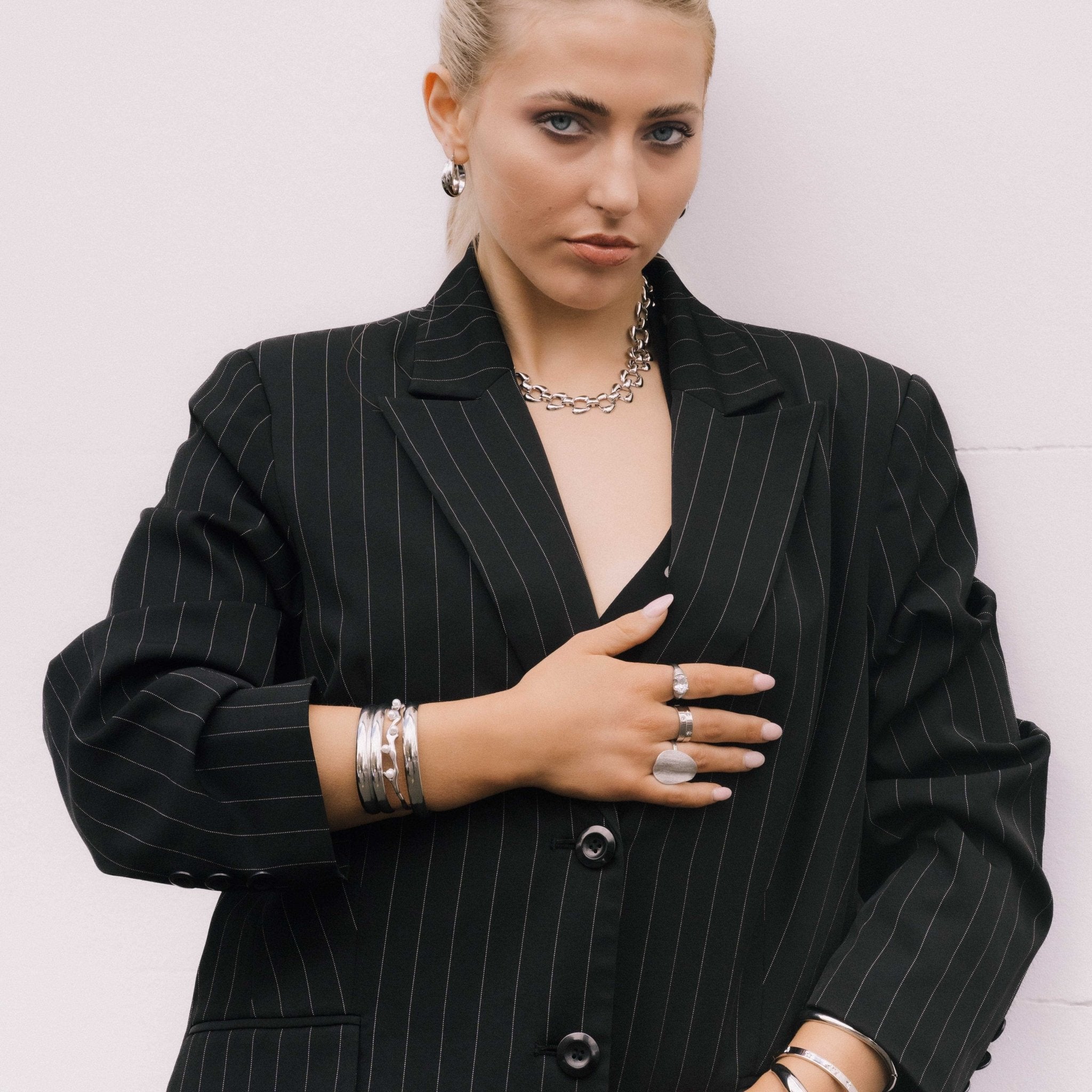 Double Dome Statement Open Cuff Bangle - Camile & Stone