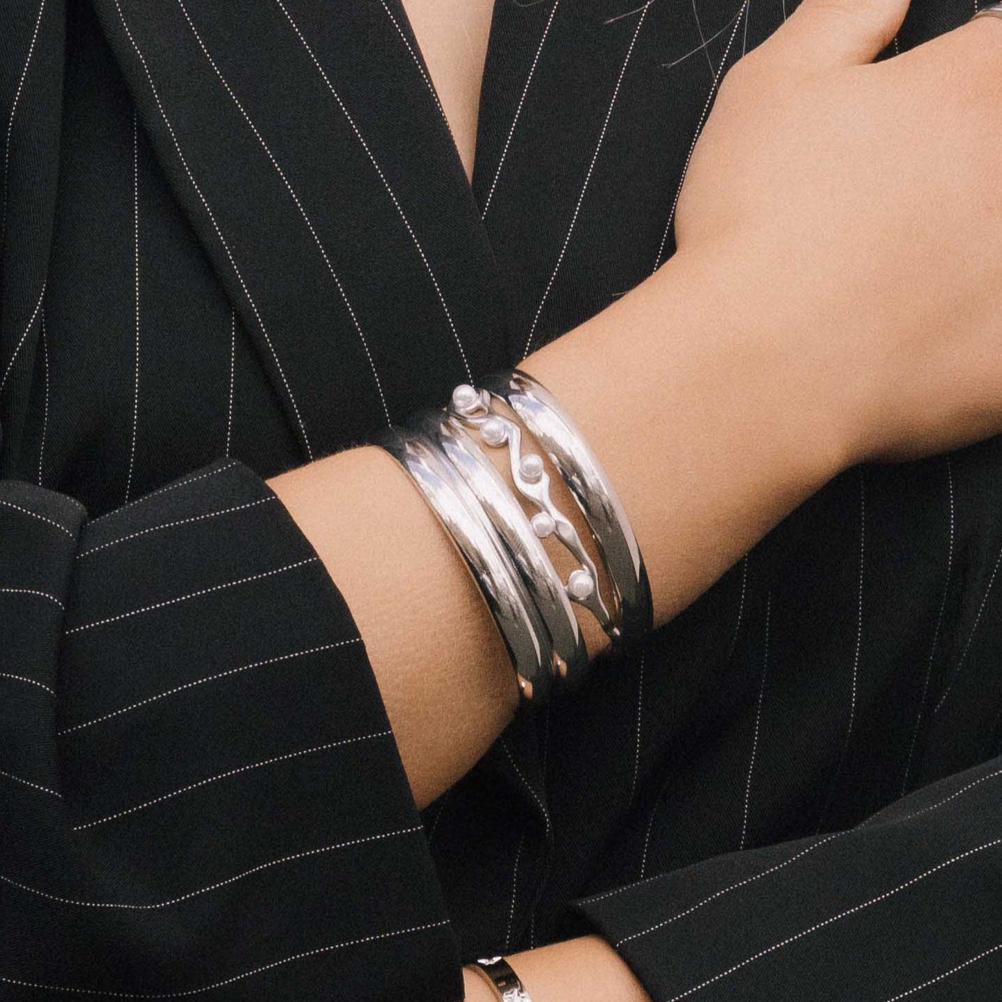 Double Dome Statement Open Cuff Bangle - Camile & Stone