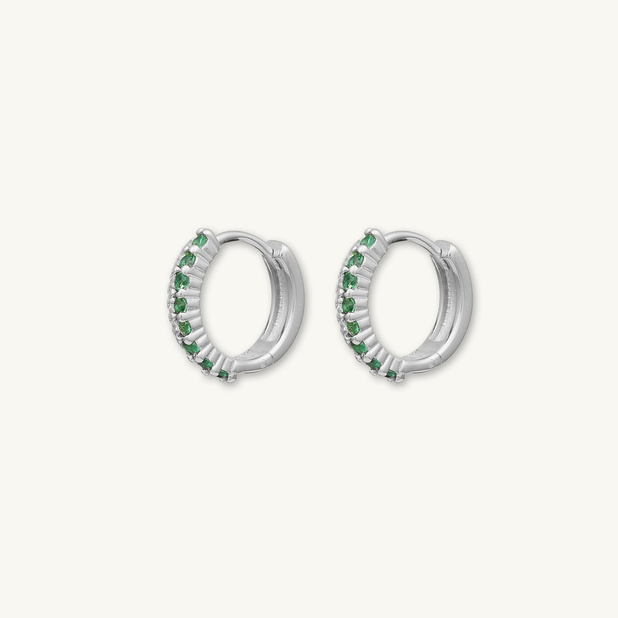 Double Emerald Pave Huggie Hoop Earrings - Camile & Stone