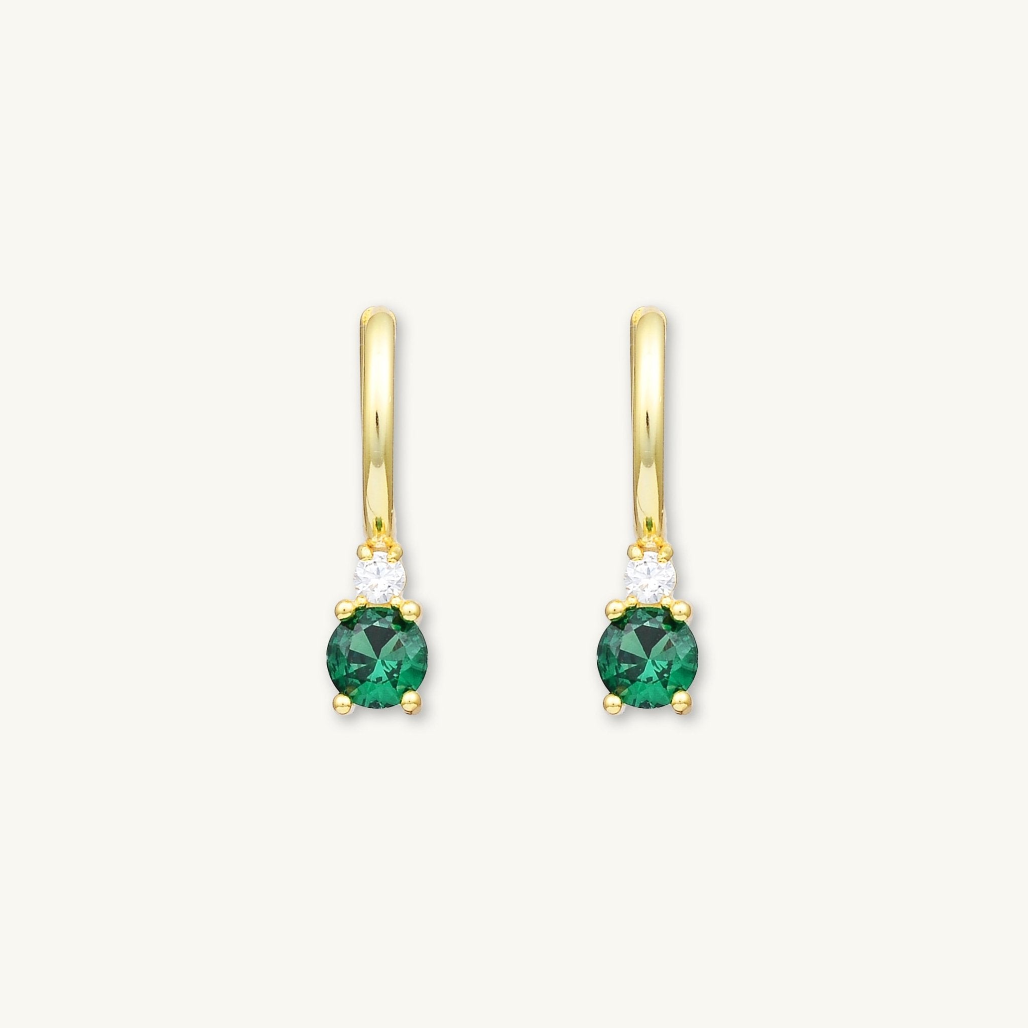 Double Emerald Solitaire Huggie Earrings - Camile & Stone