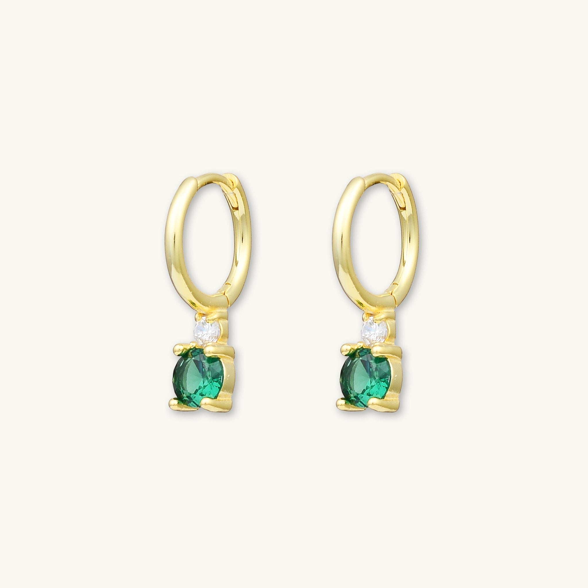 Double Emerald Solitaire Huggie Earrings - Camile & Stone