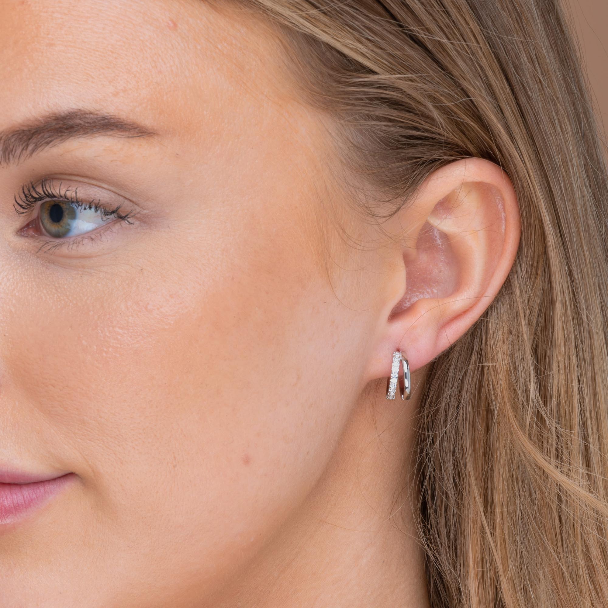 Double Zirconia Huggie Hoop Earrings - Camile & Stone