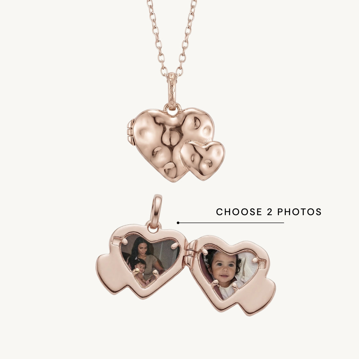 Double Heart To Heart Molten Photo Locket Necklace
