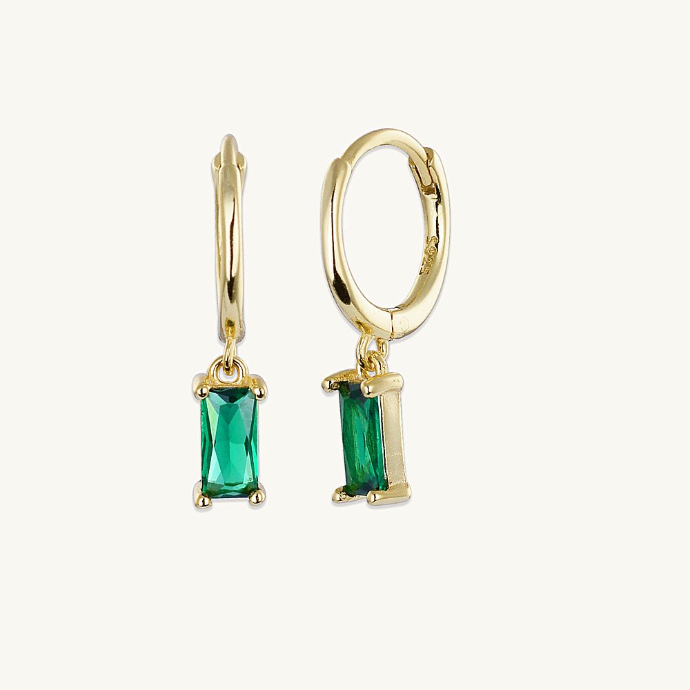 Emerald Baguette Hoop Earrings - Camile & Stone