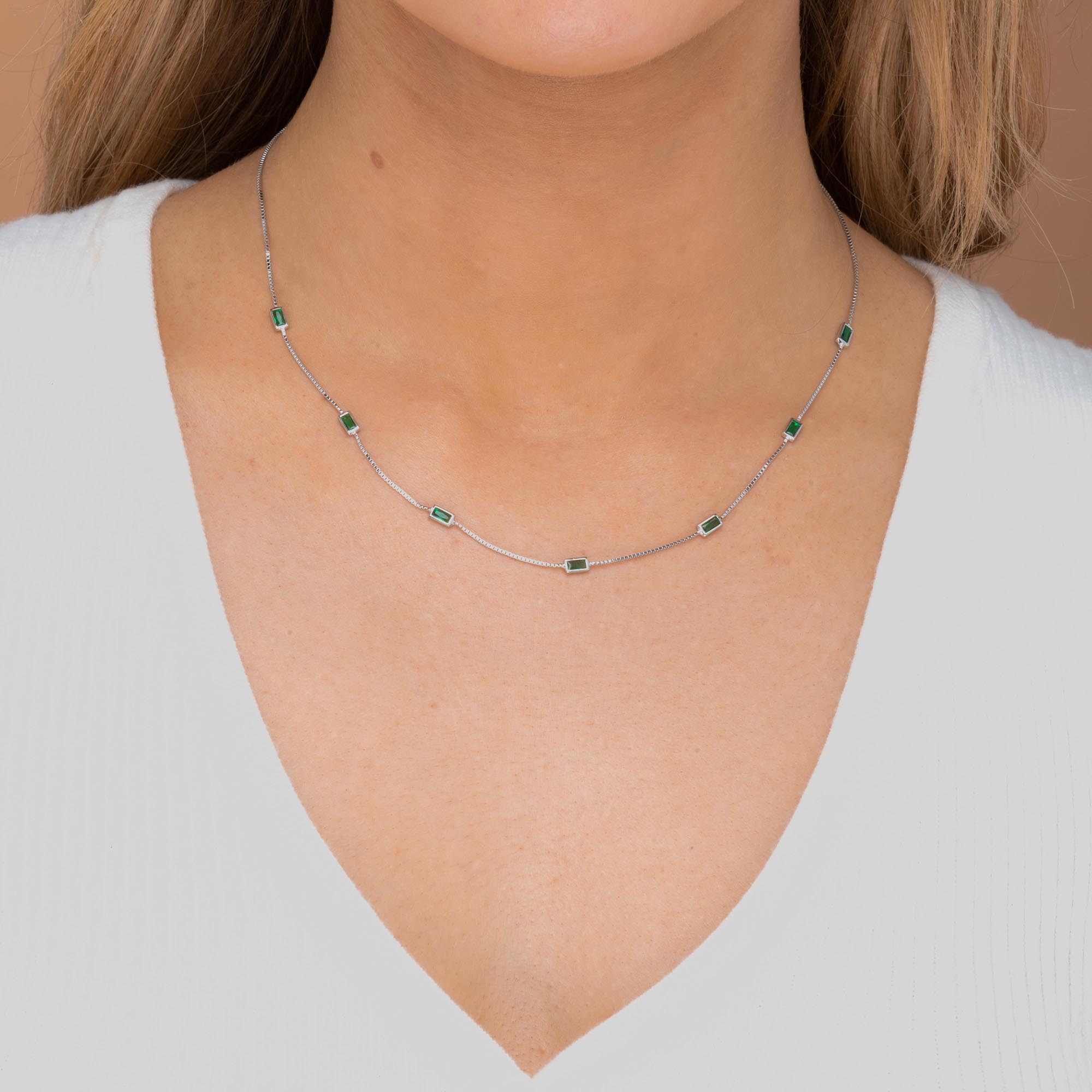 Emerald Baguette Station Necklace - Camile & Stone