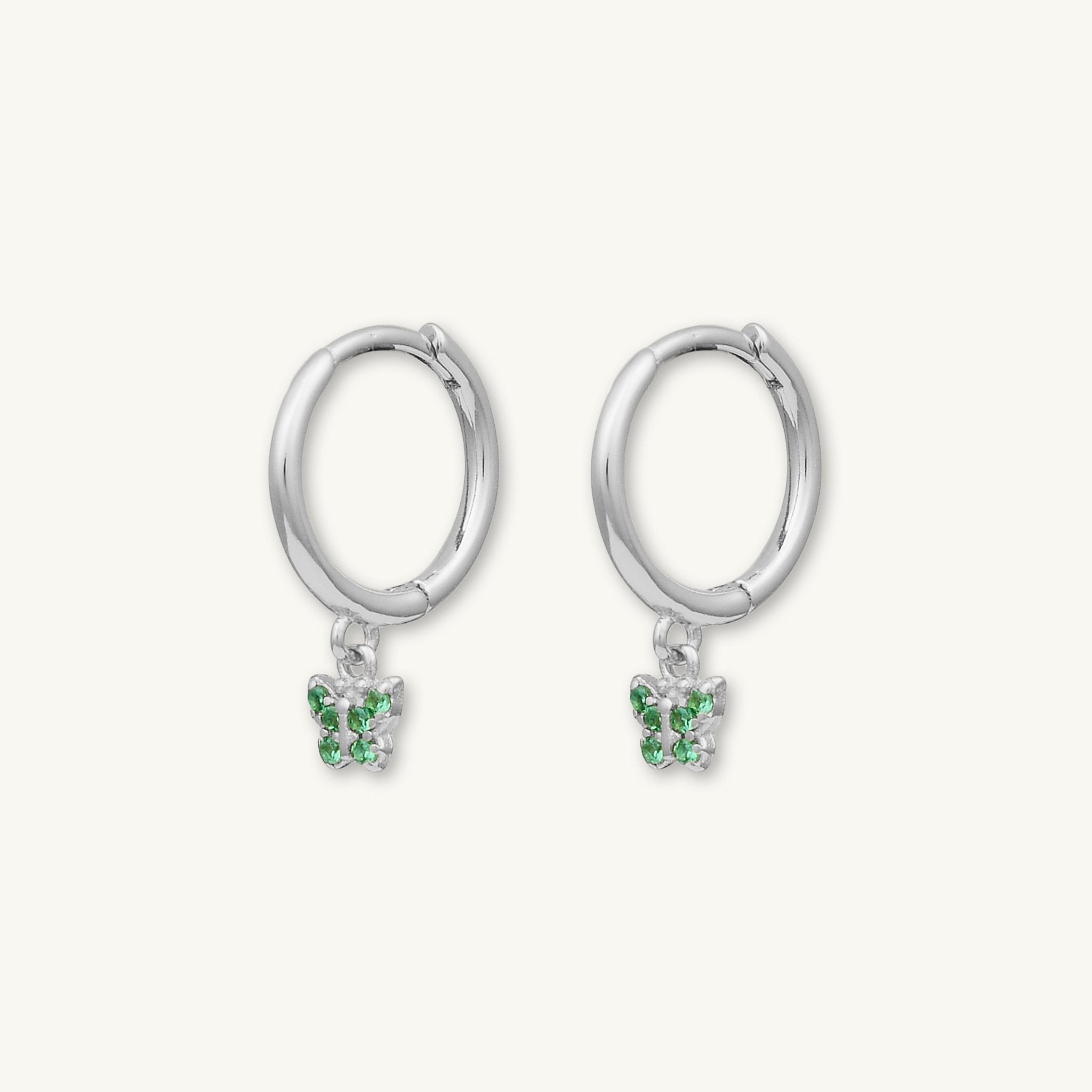 Emerald Butterfly Zirconia Drop Huggie Earrings - Camile & Stone