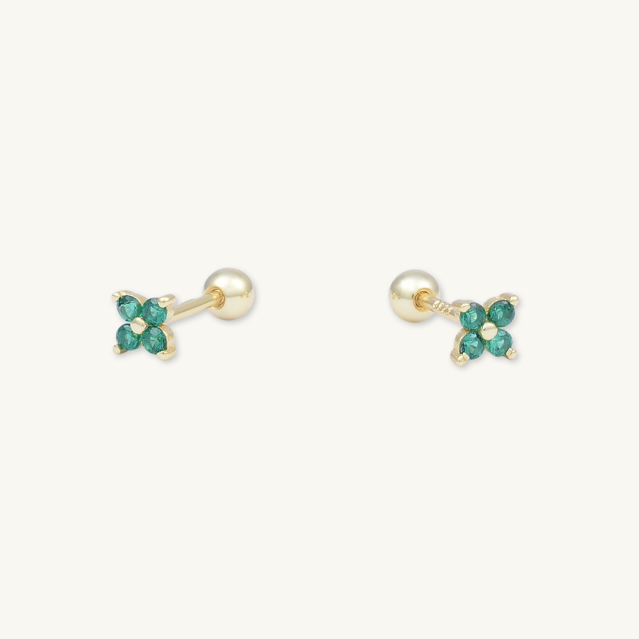 Emerald Clover Barbell Cartilage Earrings - Camile & Stone