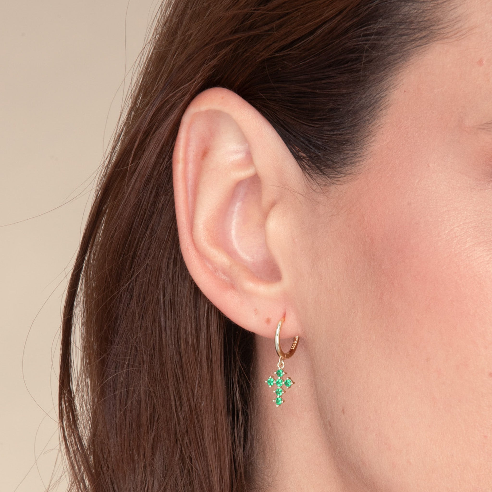 Emerald Cross Zirconia Huggie Earrings - Camile & Stone