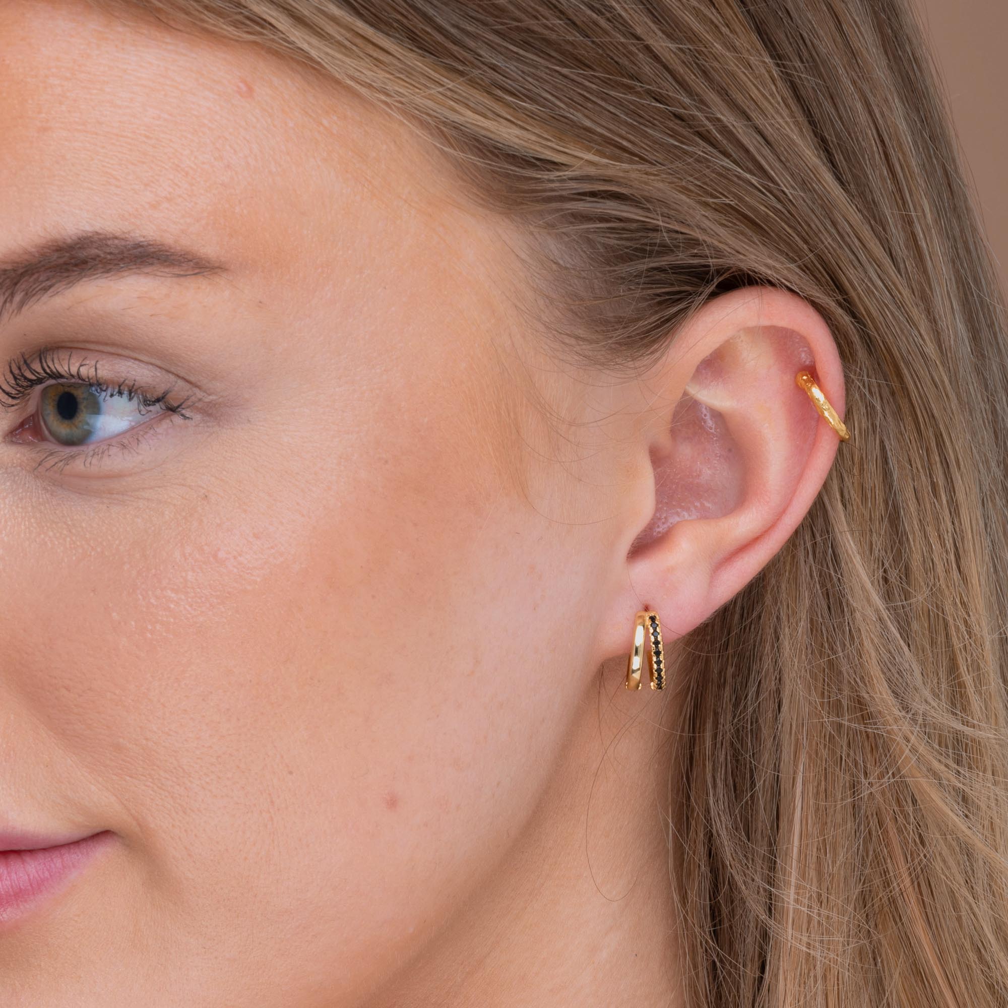 Emerald Double Zirconia Huggie Hoop Earrings - Camile & Stone