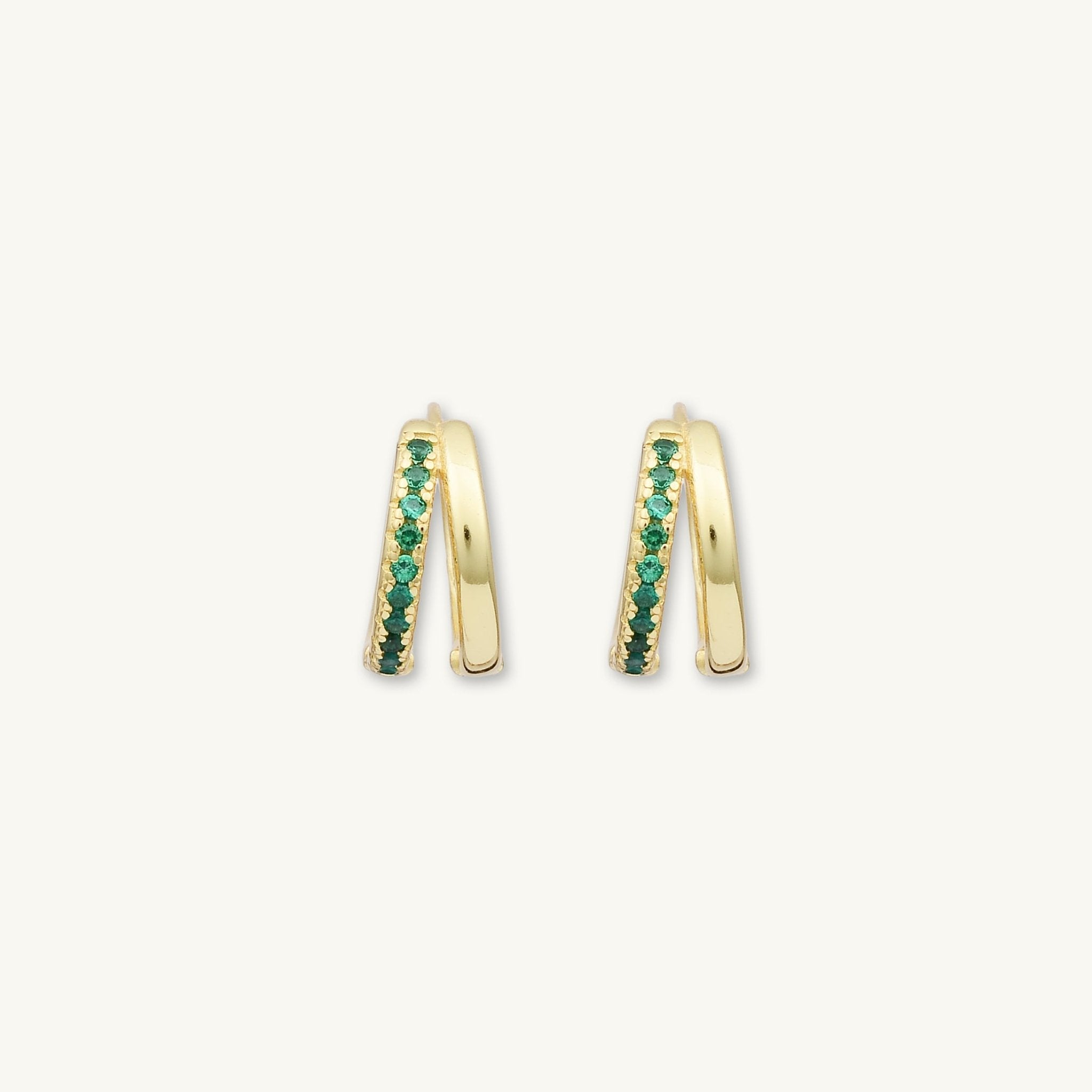 Emerald Double Zirconia Huggie Hoop Earrings - Camile & Stone