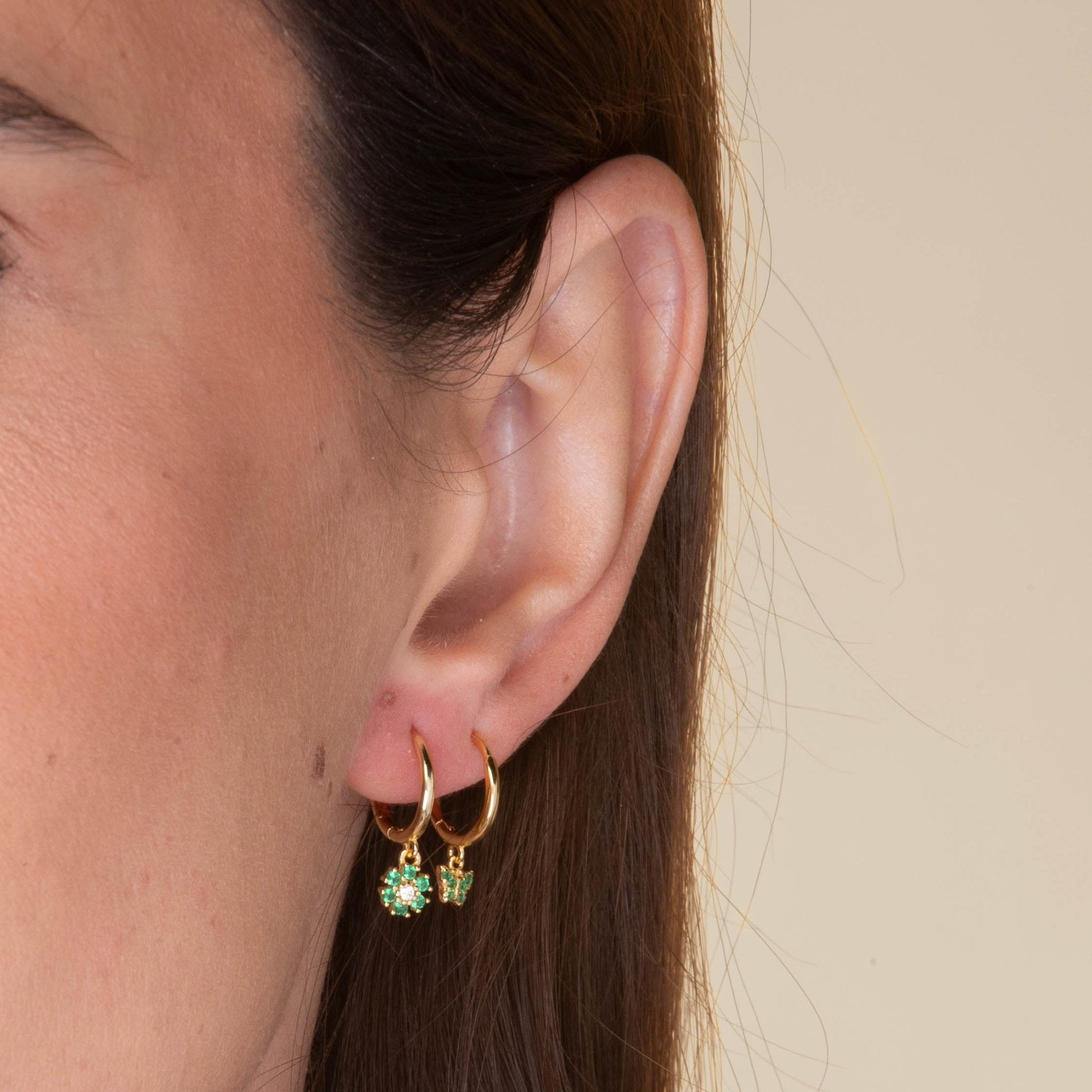 Emerald Green Flower Hoop Earrings - Camile & Stone