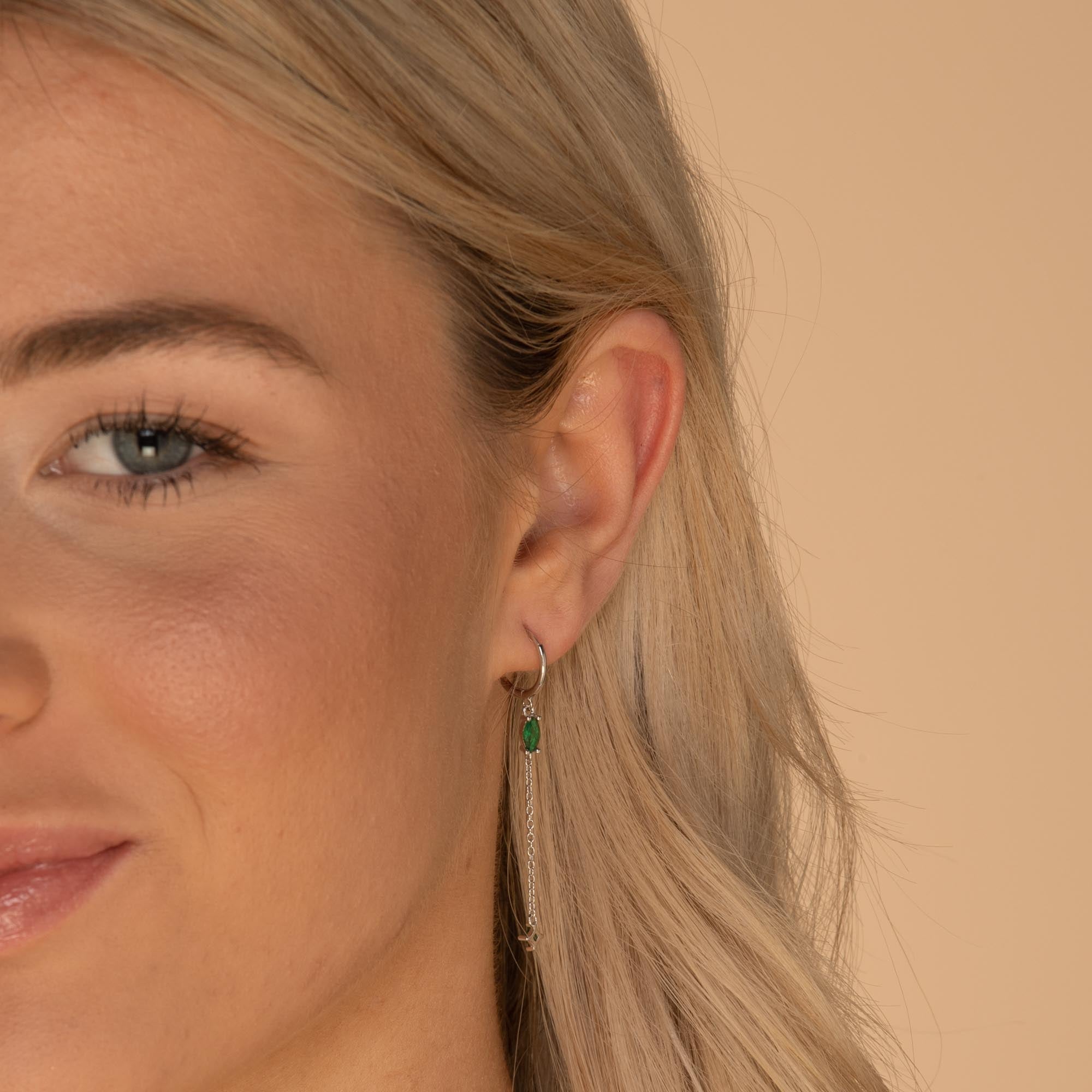 Emerald Marquise Sapphire Drop Huggie Earrings - Camile & Stone