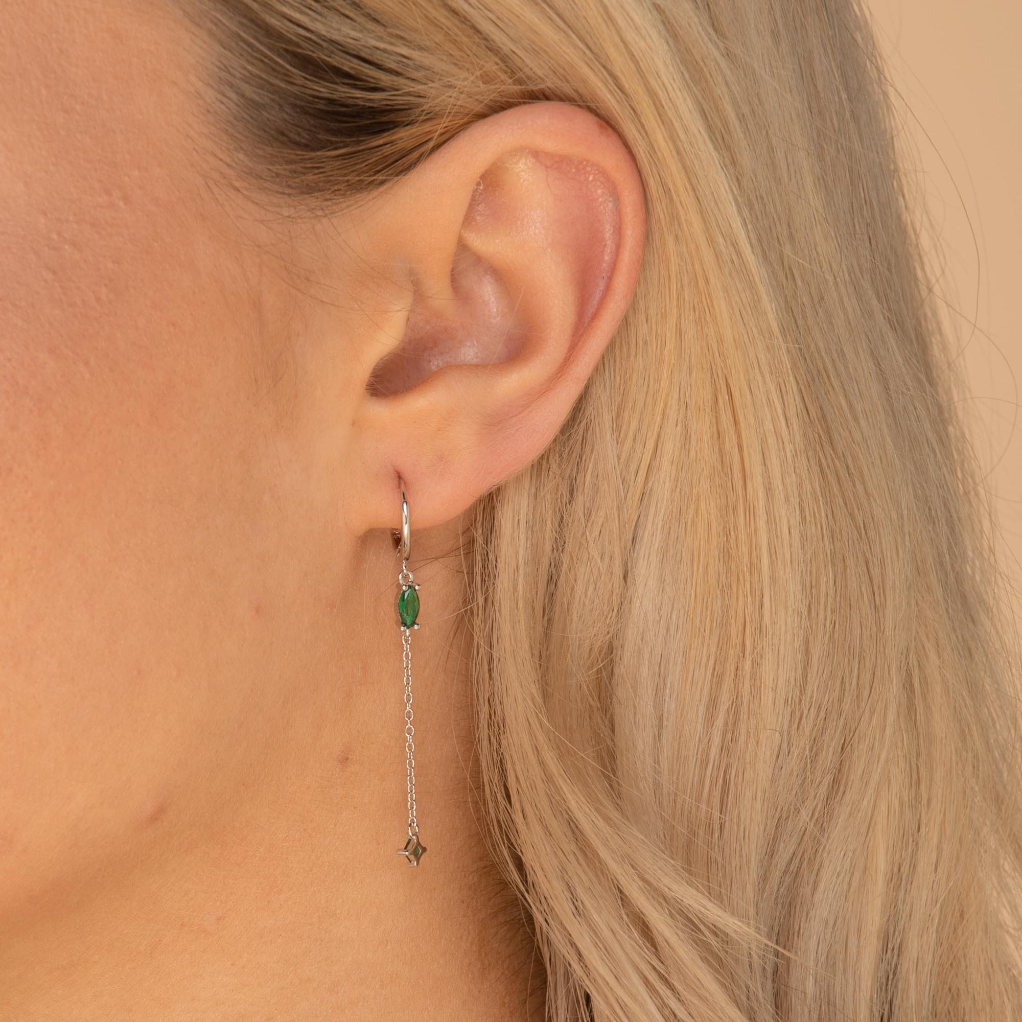 Emerald Marquise Sapphire Drop Huggie Earrings - Camile & Stone