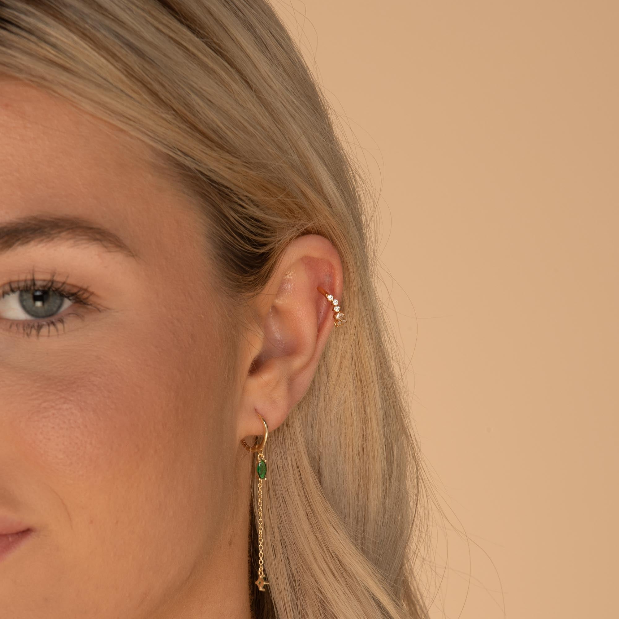 Emerald Marquise Sapphire Drop Huggie Earrings - Camile & Stone