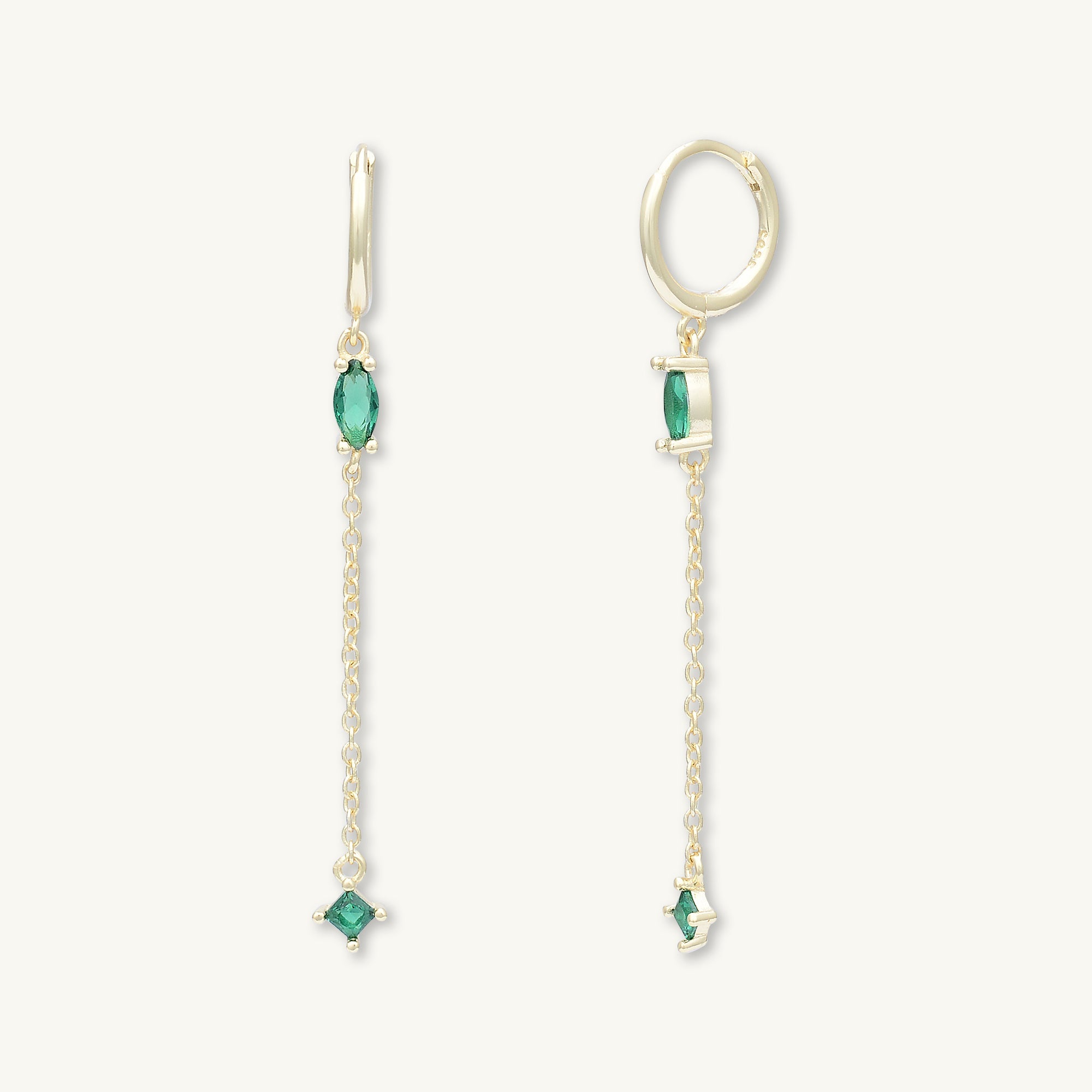 Emerald Marquise Sapphire Drop Huggie Earrings - Camile & Stone