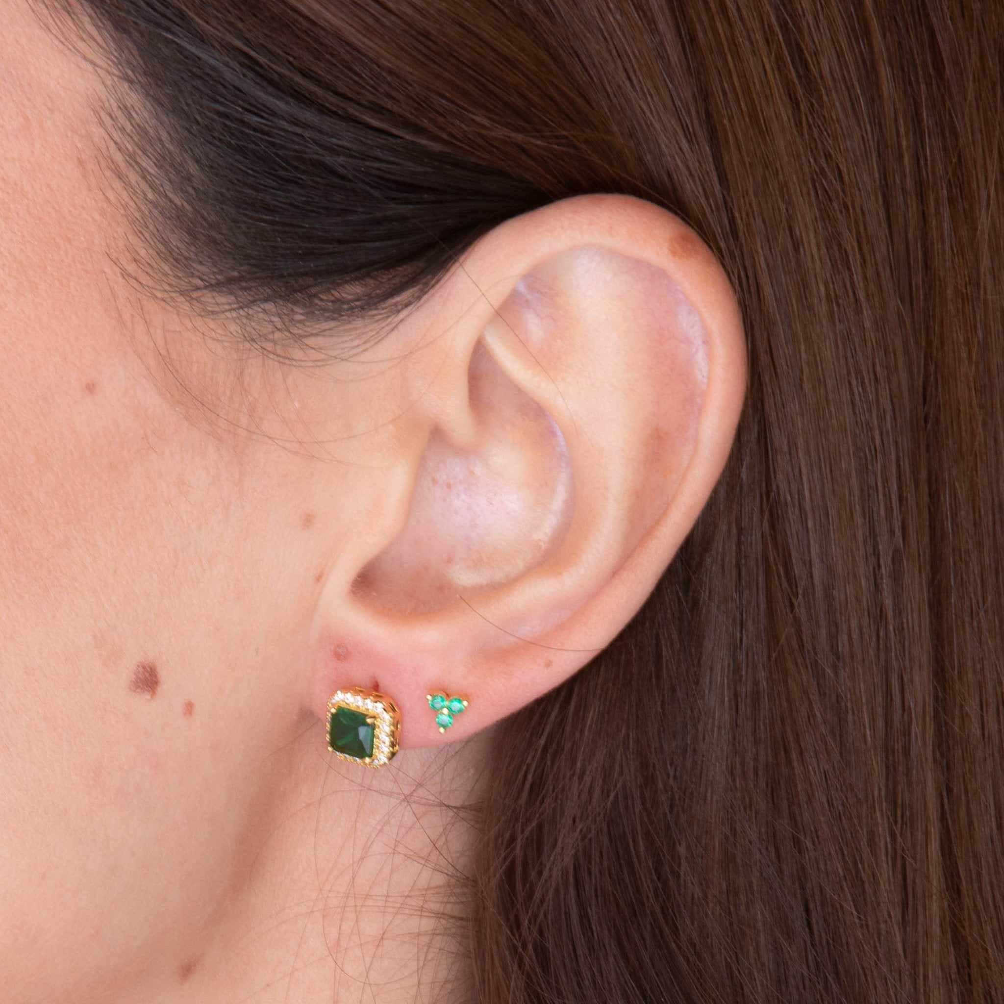 Emerald Square Pave Halo Stud Earrings - Camile & Stone
