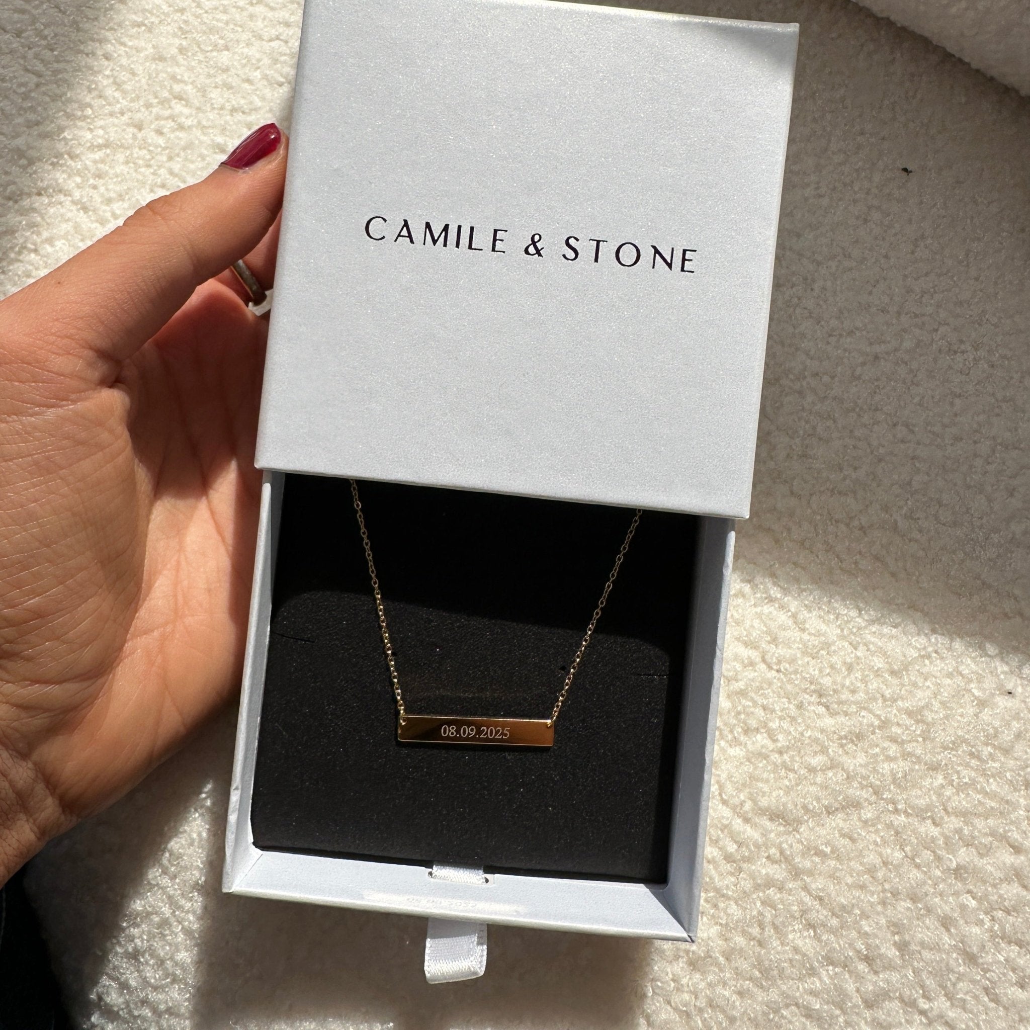 Engraved Personalised Bar Necklace - Camile & Stone