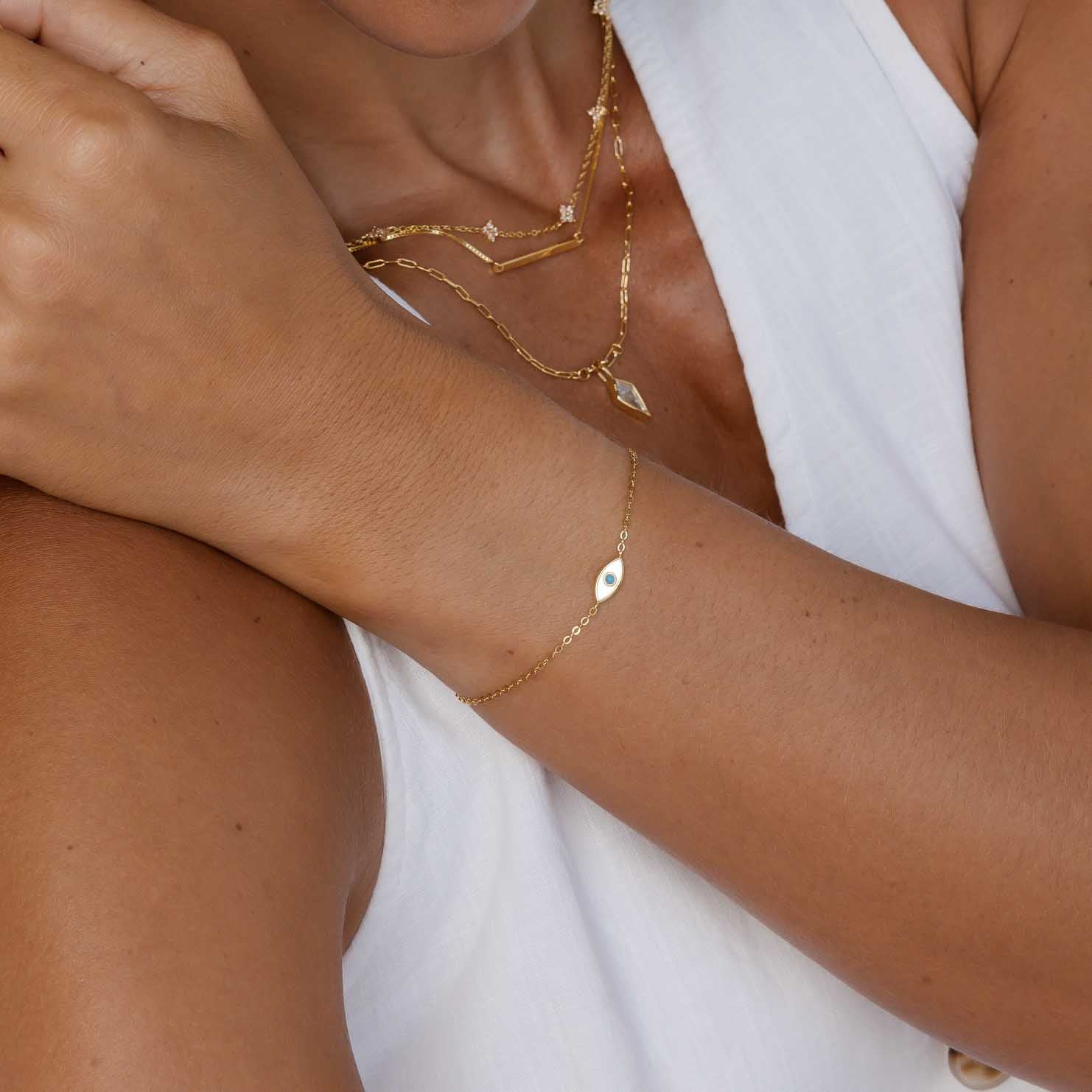 Evil Eye Mother Of Pearl Bracelet - Camile & Stone