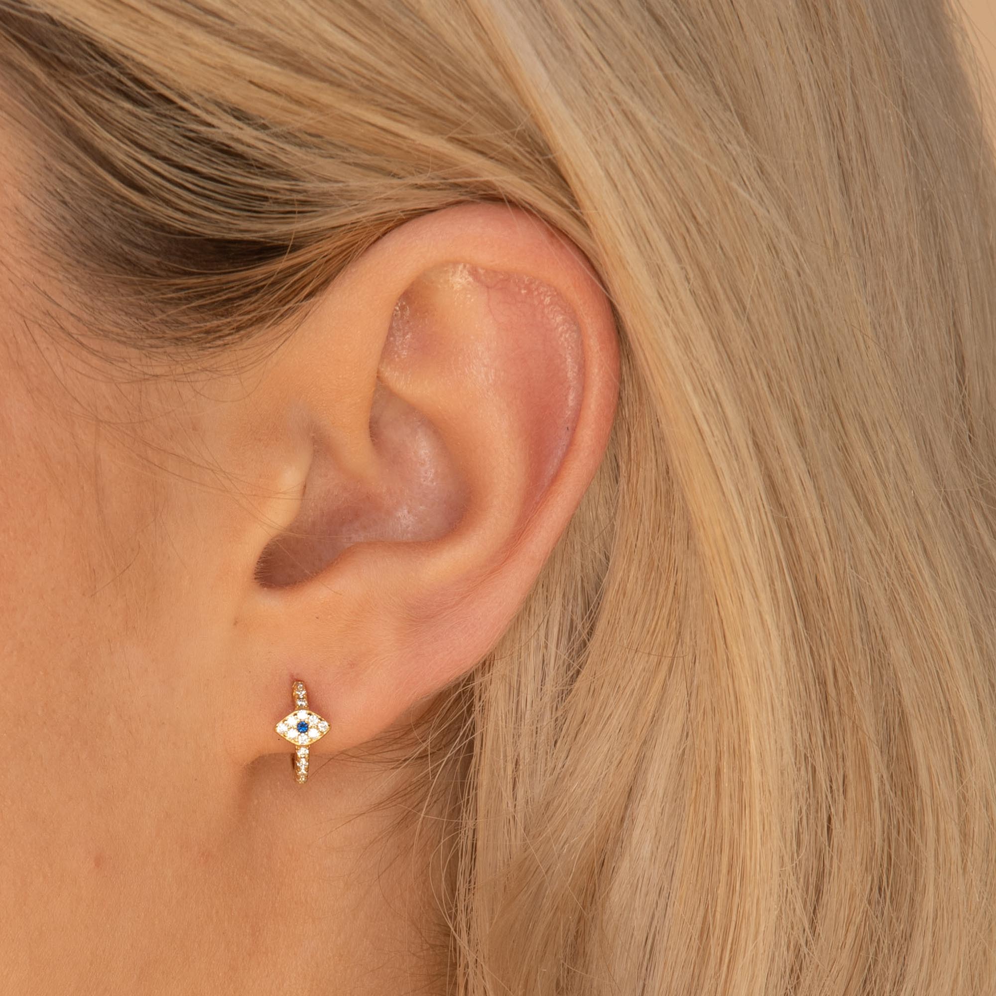 Evil Eye Sapphire Huggie Earrings - Camile & Stone