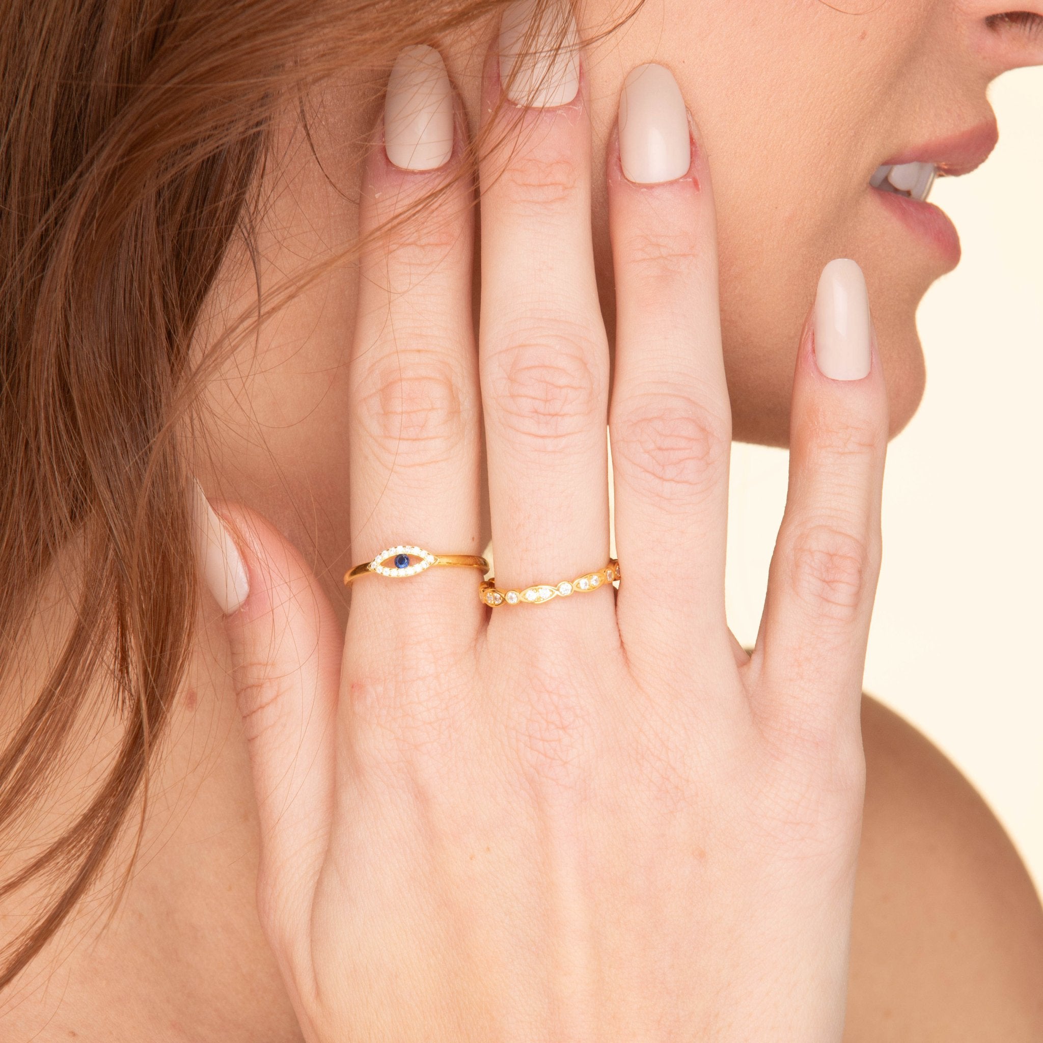 Evil Eye Sapphire Open Adjustable Ring - Camile & Stone