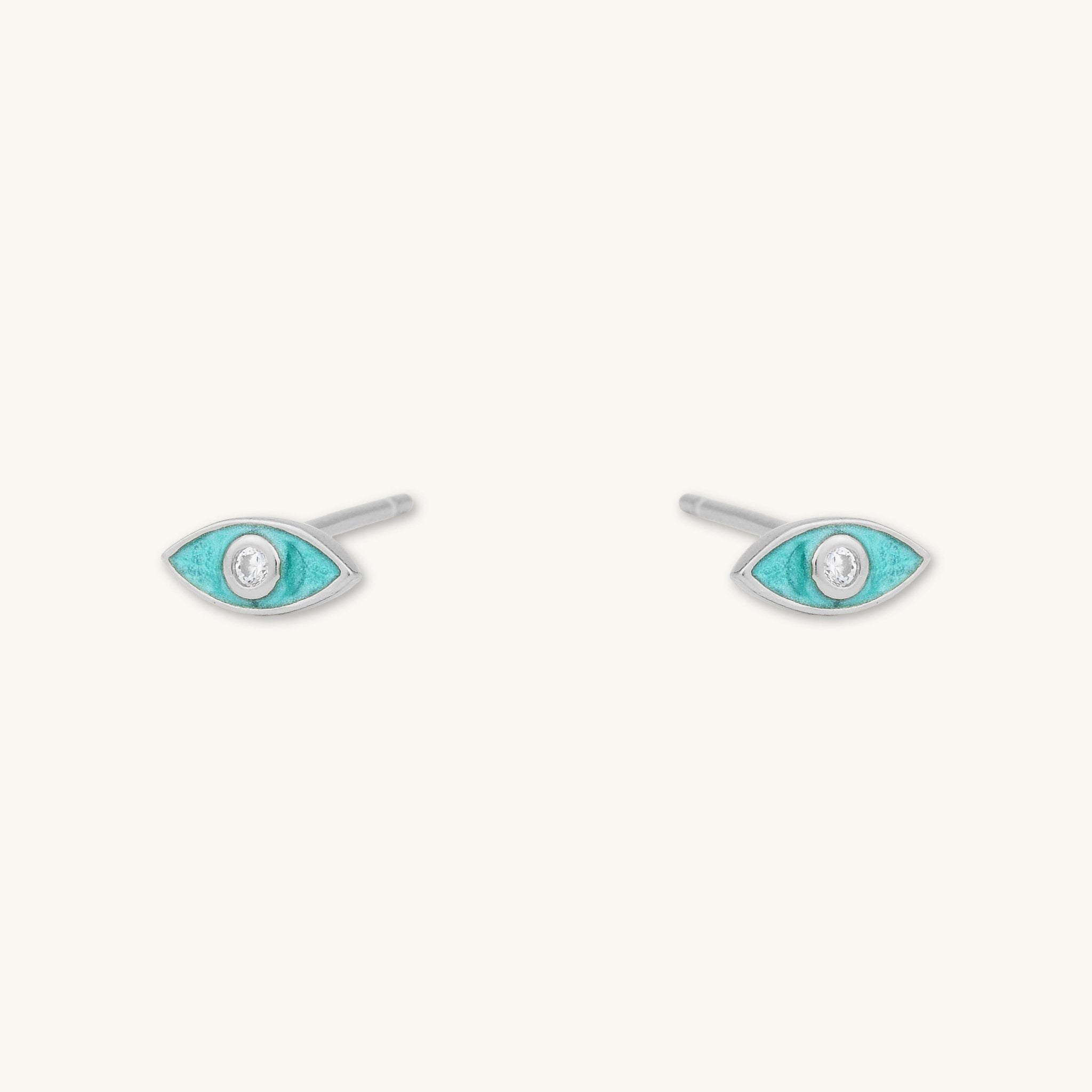 Evil Eye Teal Zirconia Stud Earrings - Camile & Stone