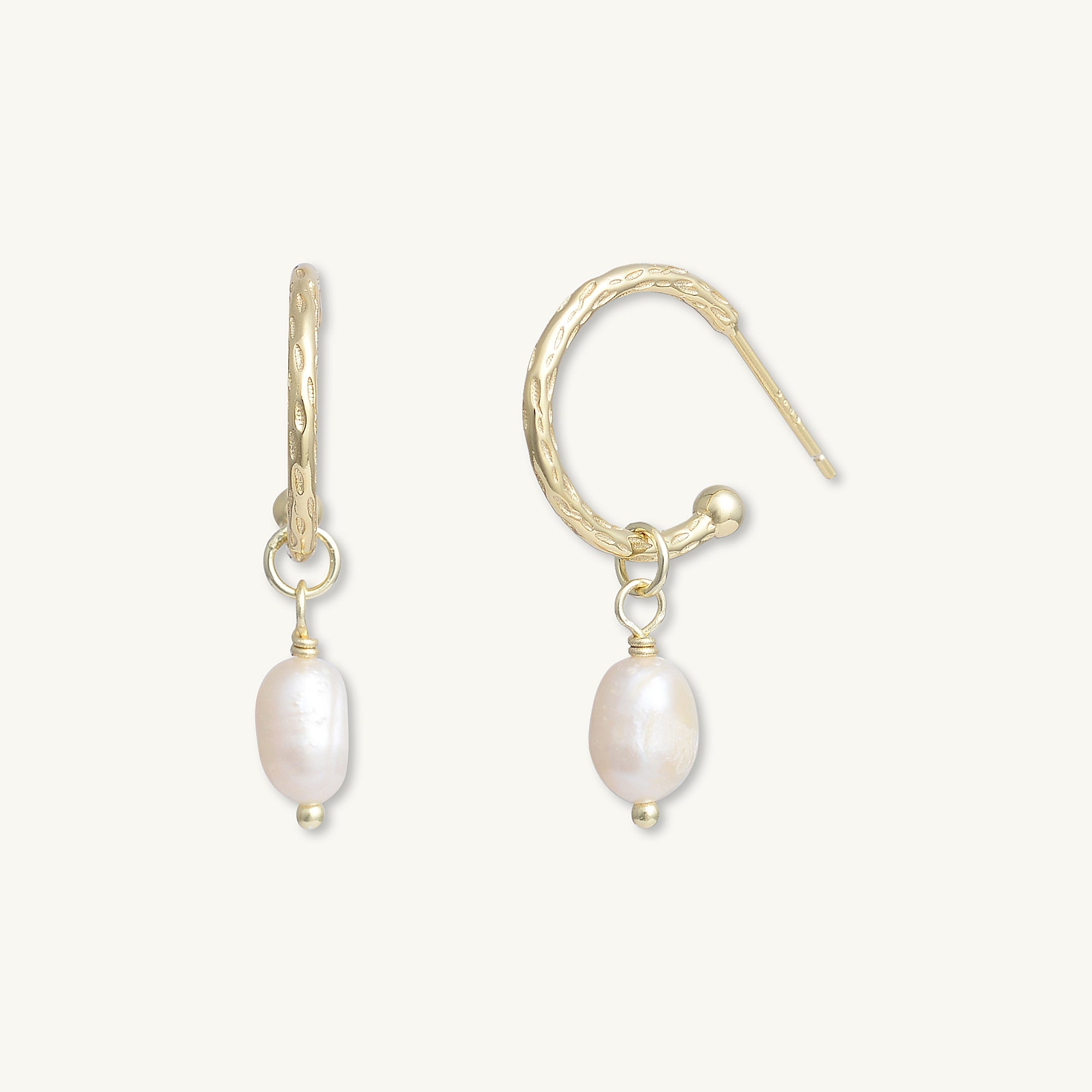 Freshwater Pearl Dangle Molten Huggie Earrings - Camile & Stone