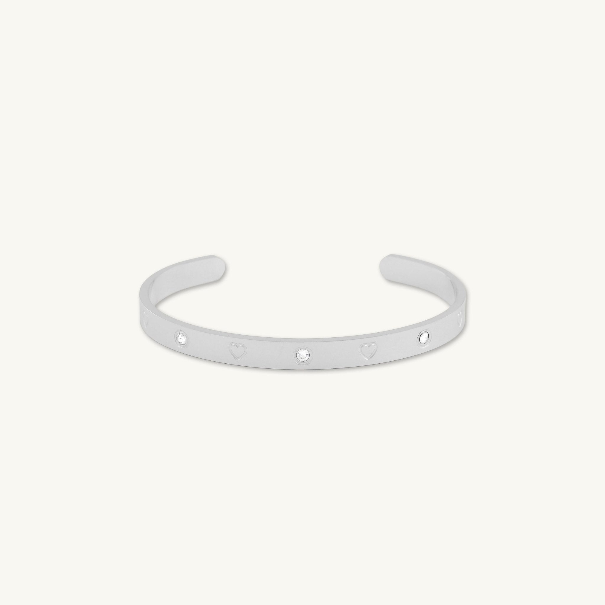Heart Zirconia Open Cuff Bangle Bracelet - Camile & Stone