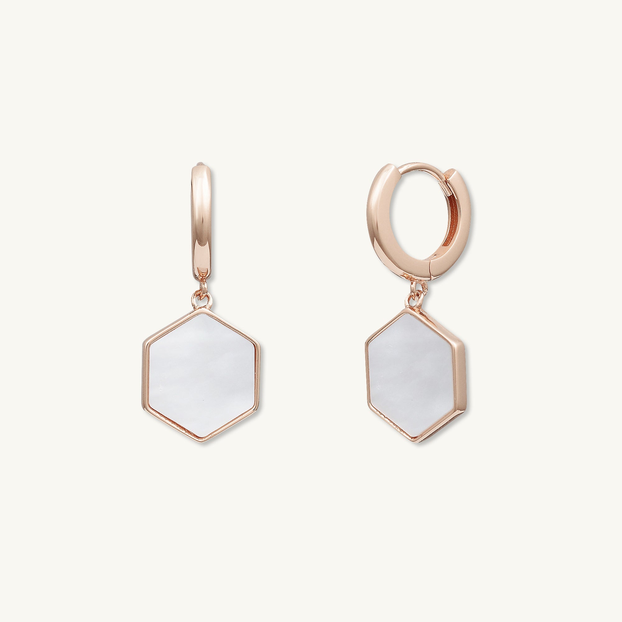 Hexagon Mother Of Pearl Huggie Earrings - Camile & Stone