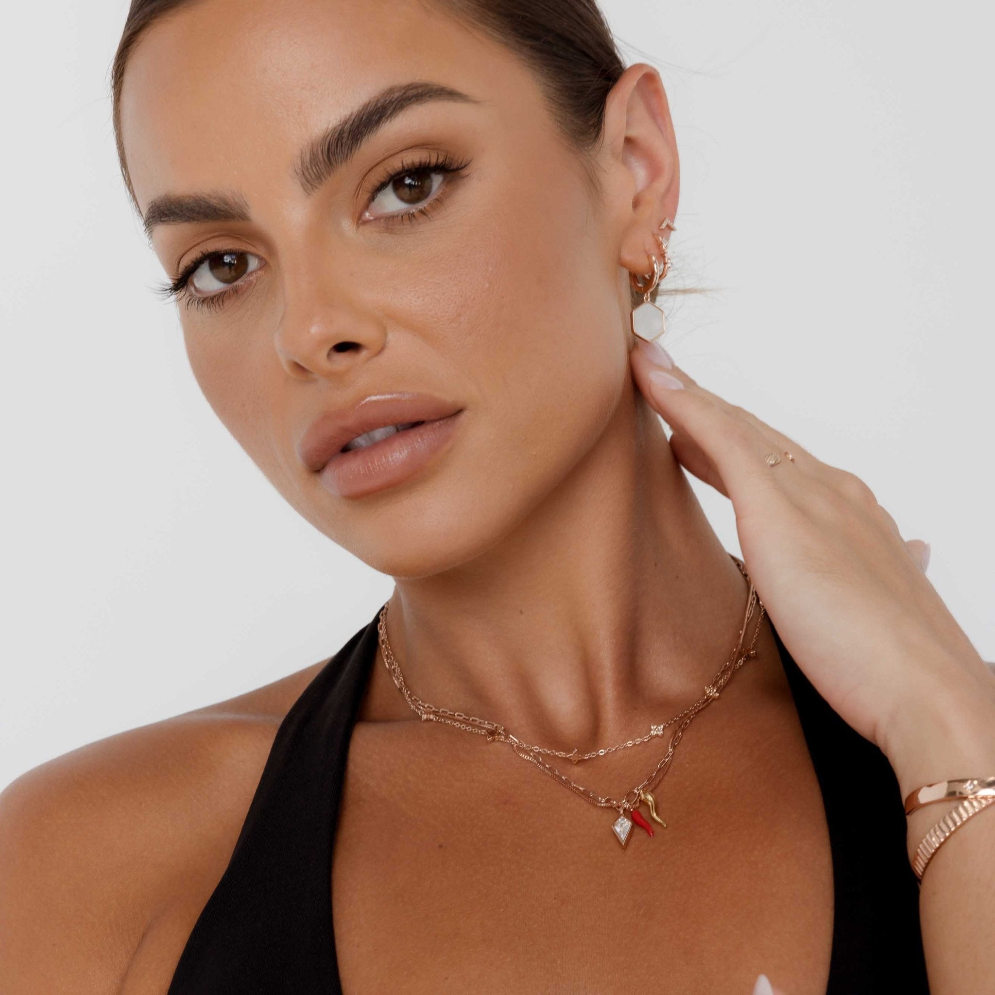 Hexagon Mother Of Pearl Huggie Earrings - Camile & Stone