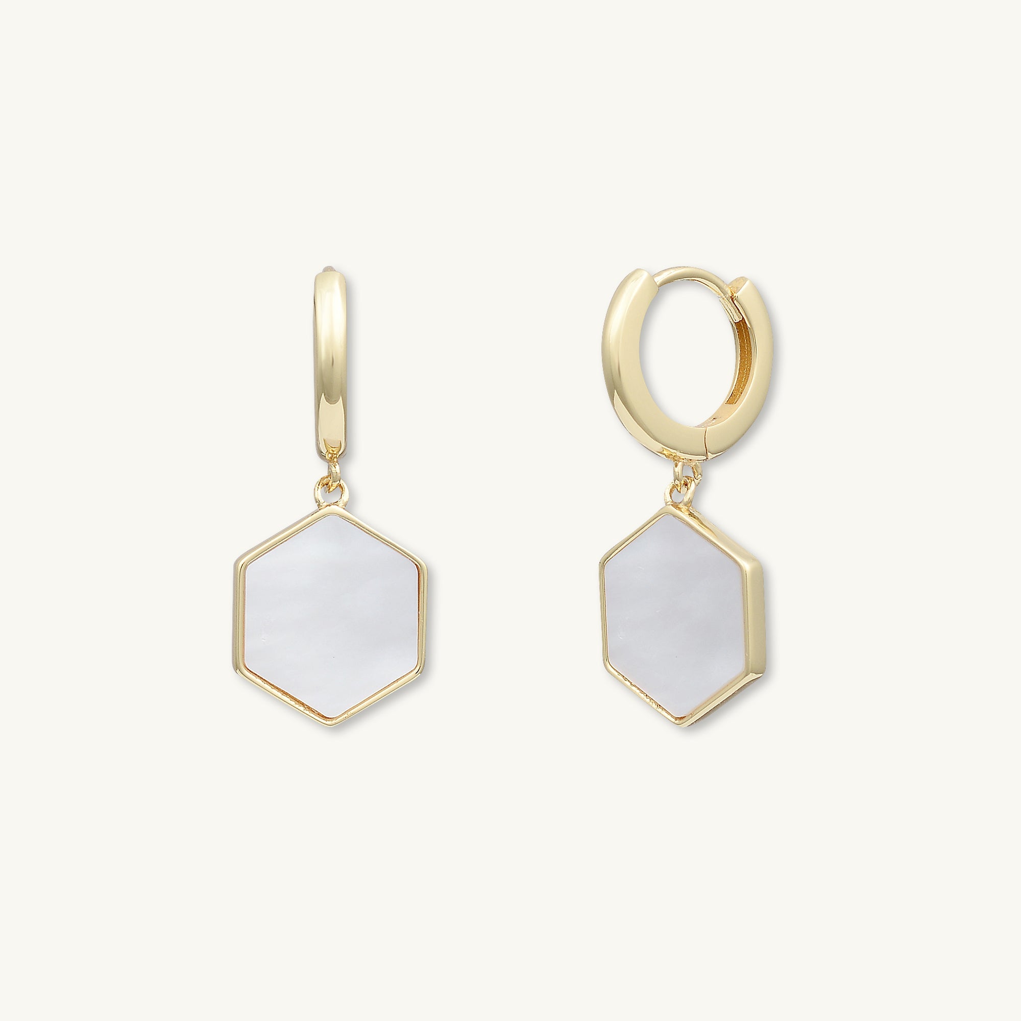 Hexagon Mother Of Pearl Huggie Earrings - Camile & Stone