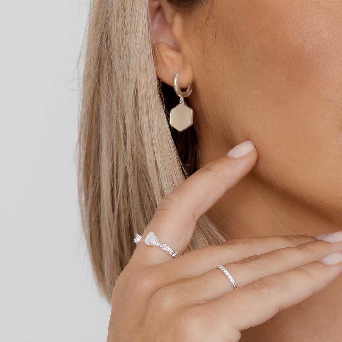 Hexagon Mother Of Pearl Huggie Earrings - Camile & Stone