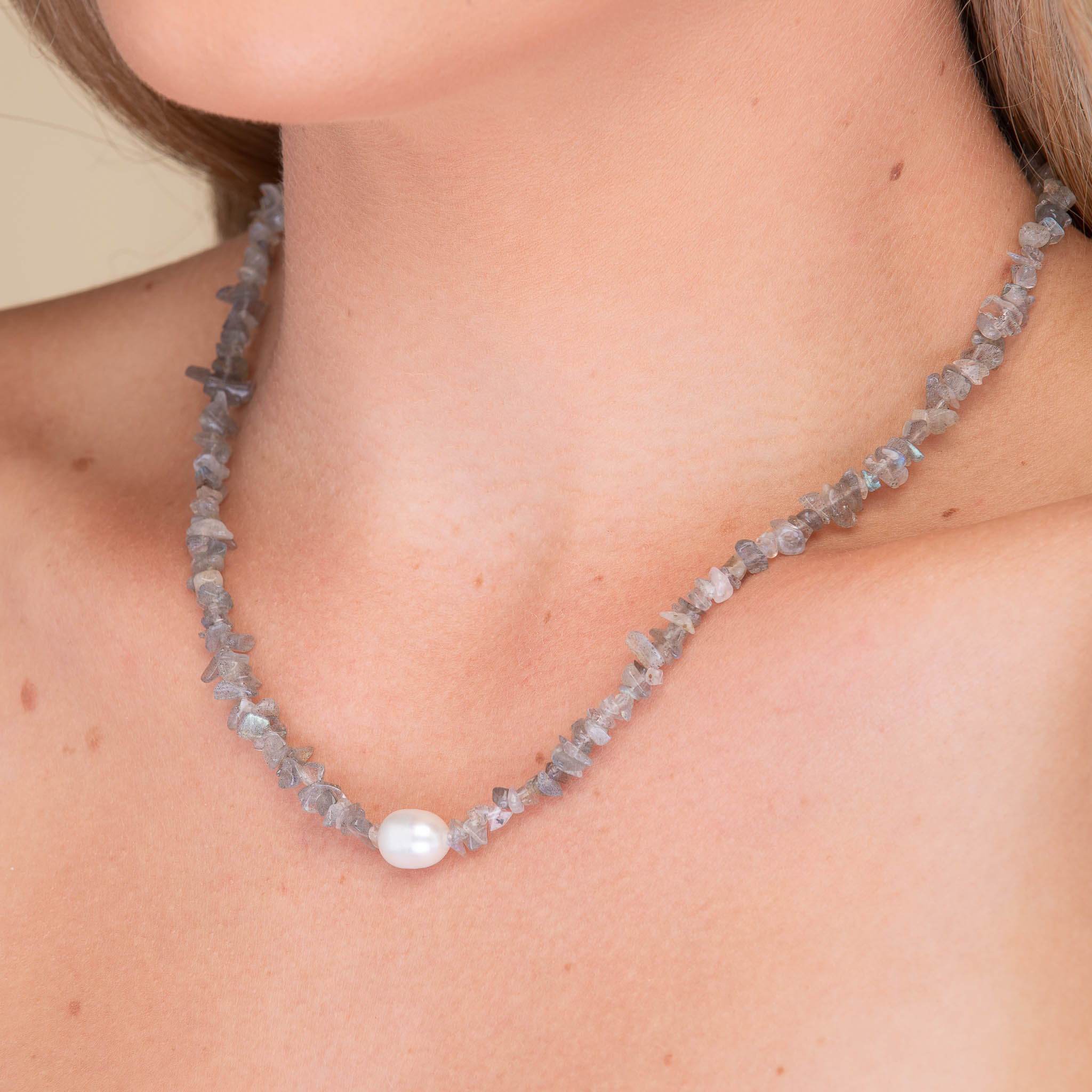Labradorite Stone Pearl Necklace - Camile & Stone