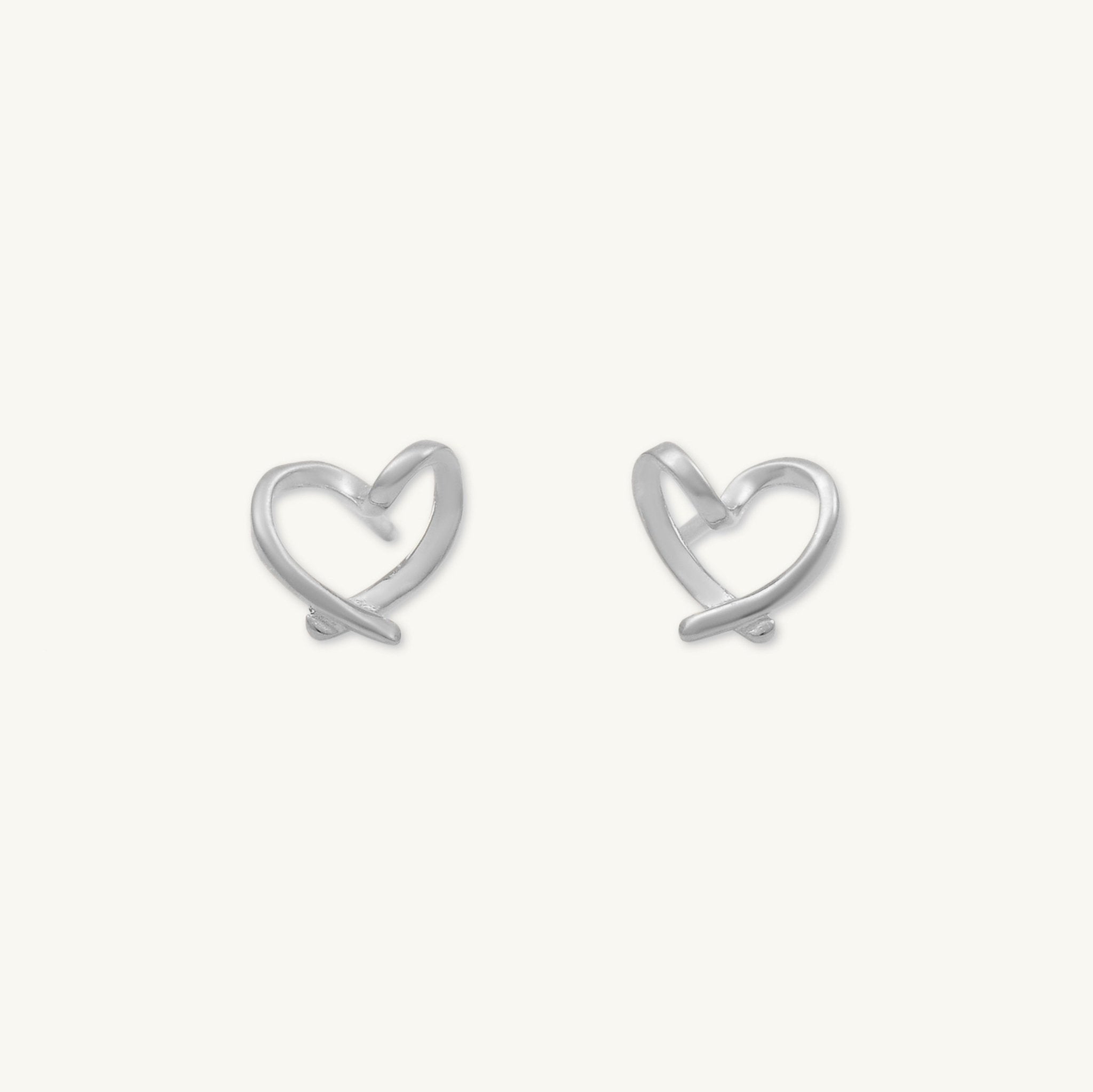 Love Heart Ribbon Stud Earrings - Camile & Stone
