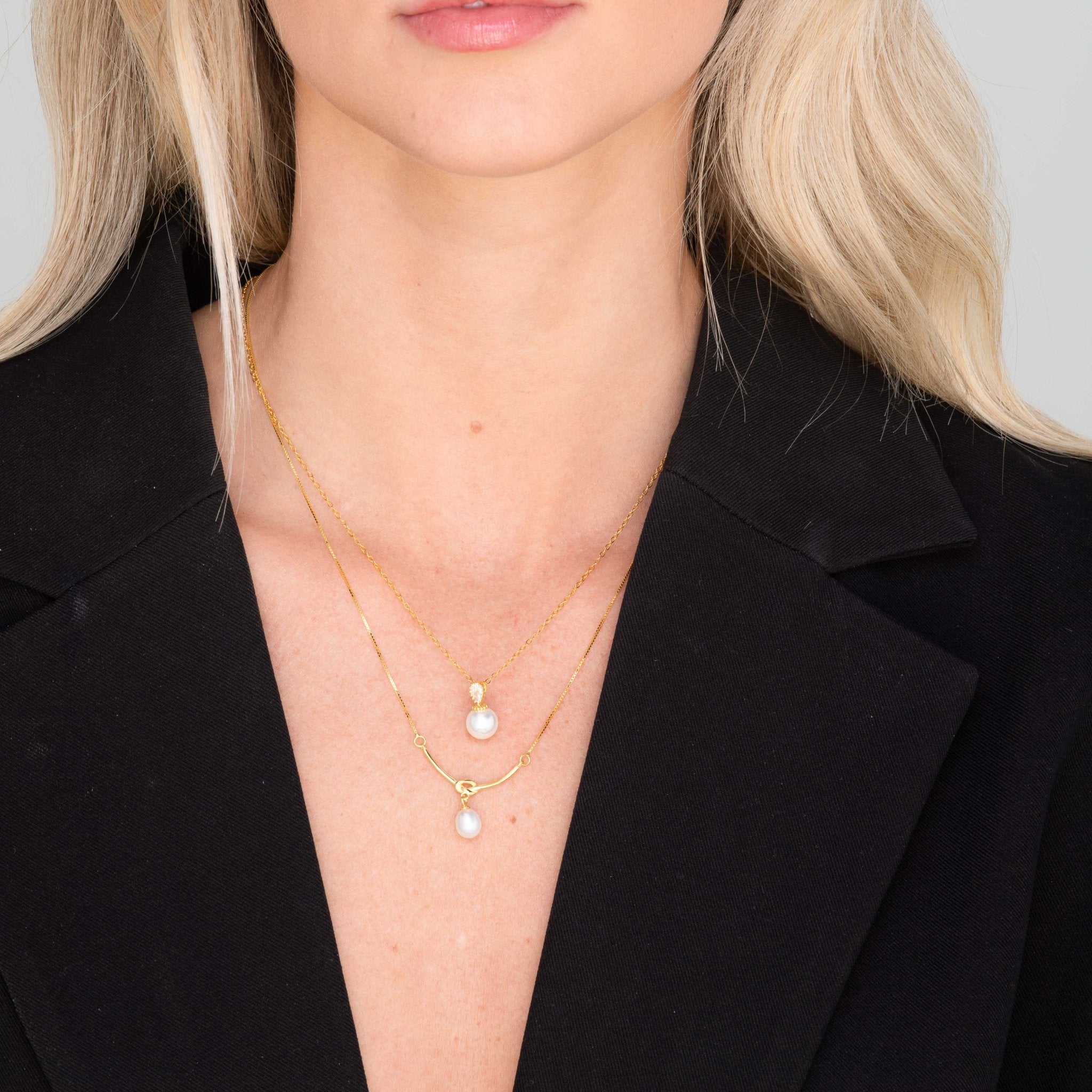 Love Knot Freshwater Pearl Drop Necklace - Camile & Stone