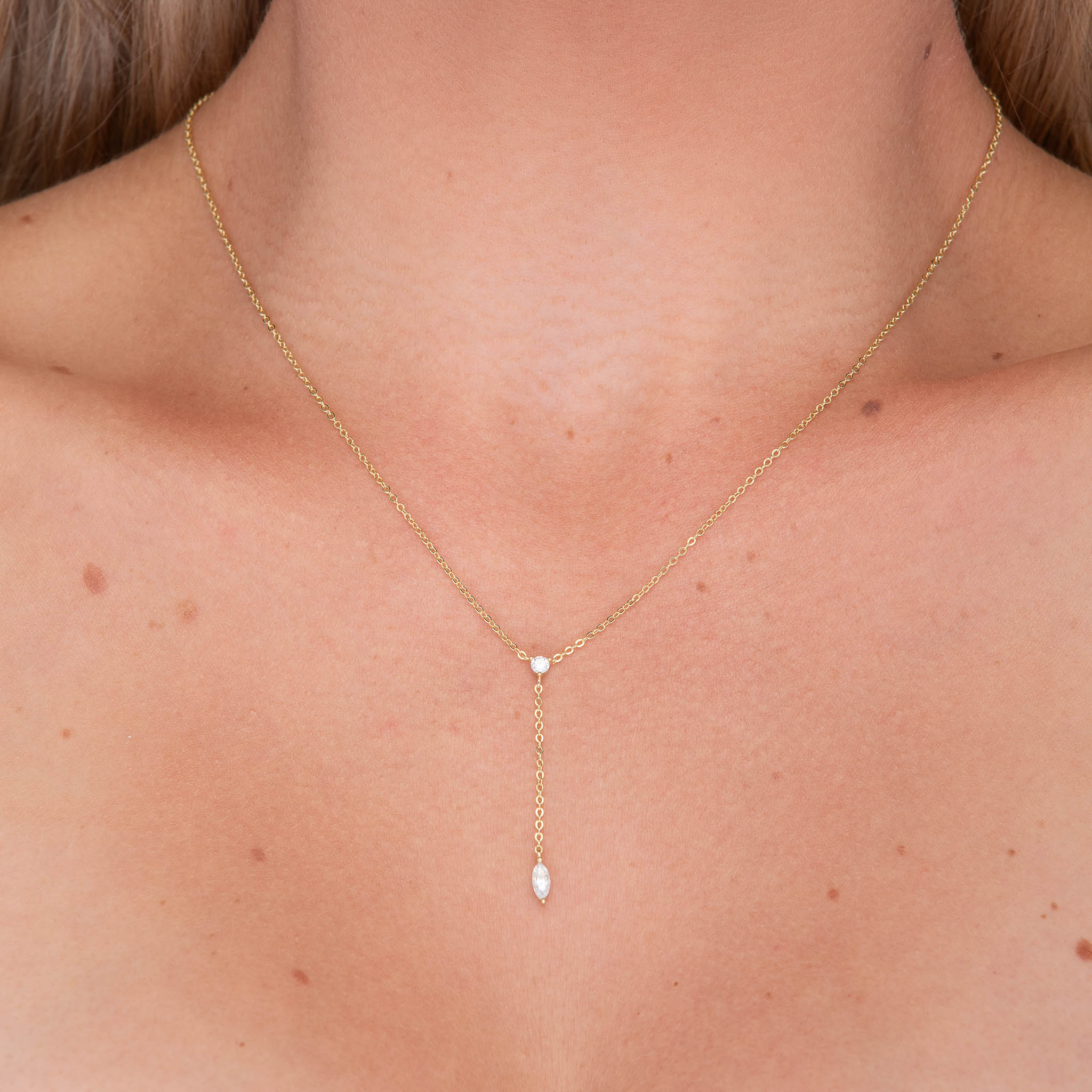 Marquise Y Drop Moissanite Long Necklace - Camile & Stone