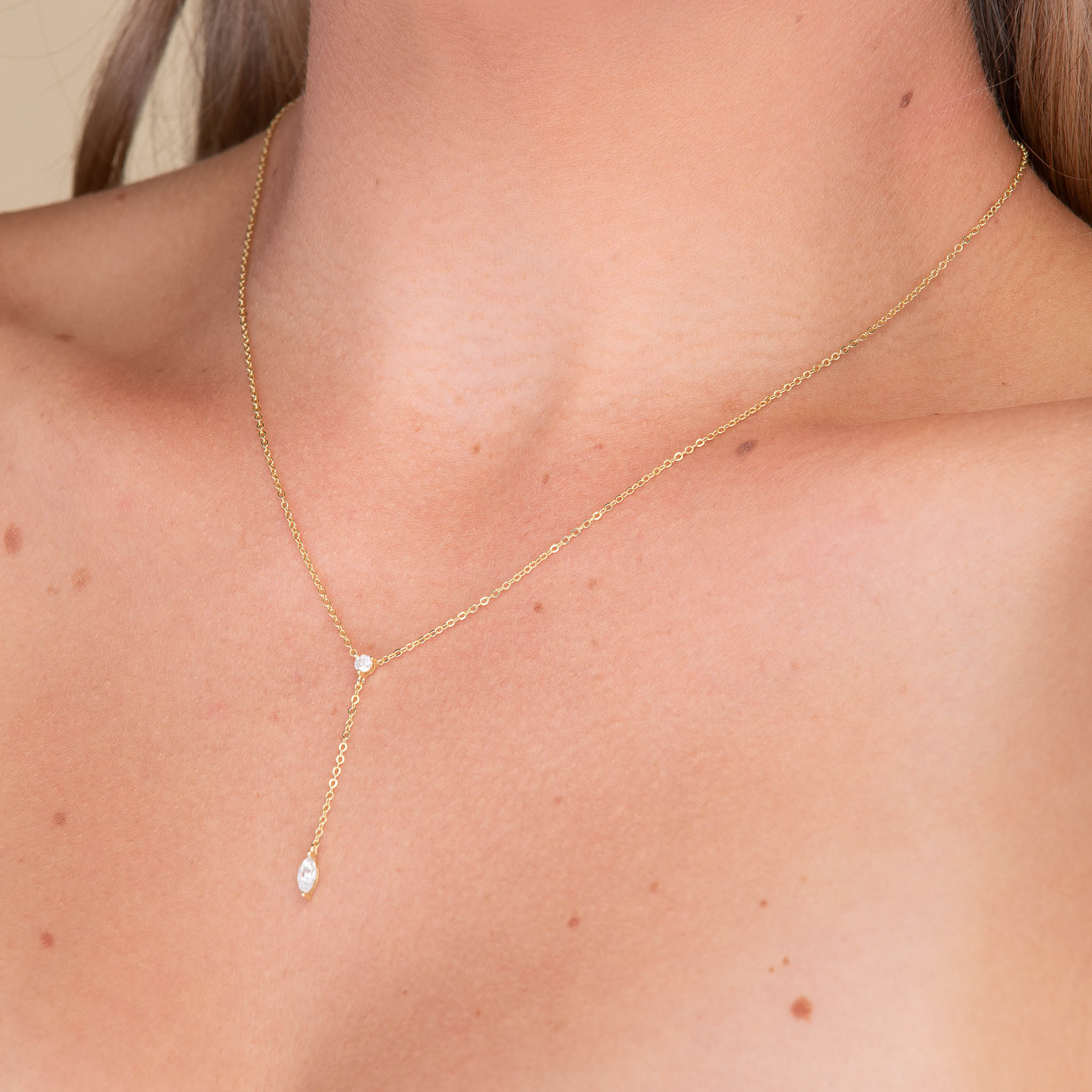Marquise Y Drop Moissanite Long Necklace - Camile & Stone