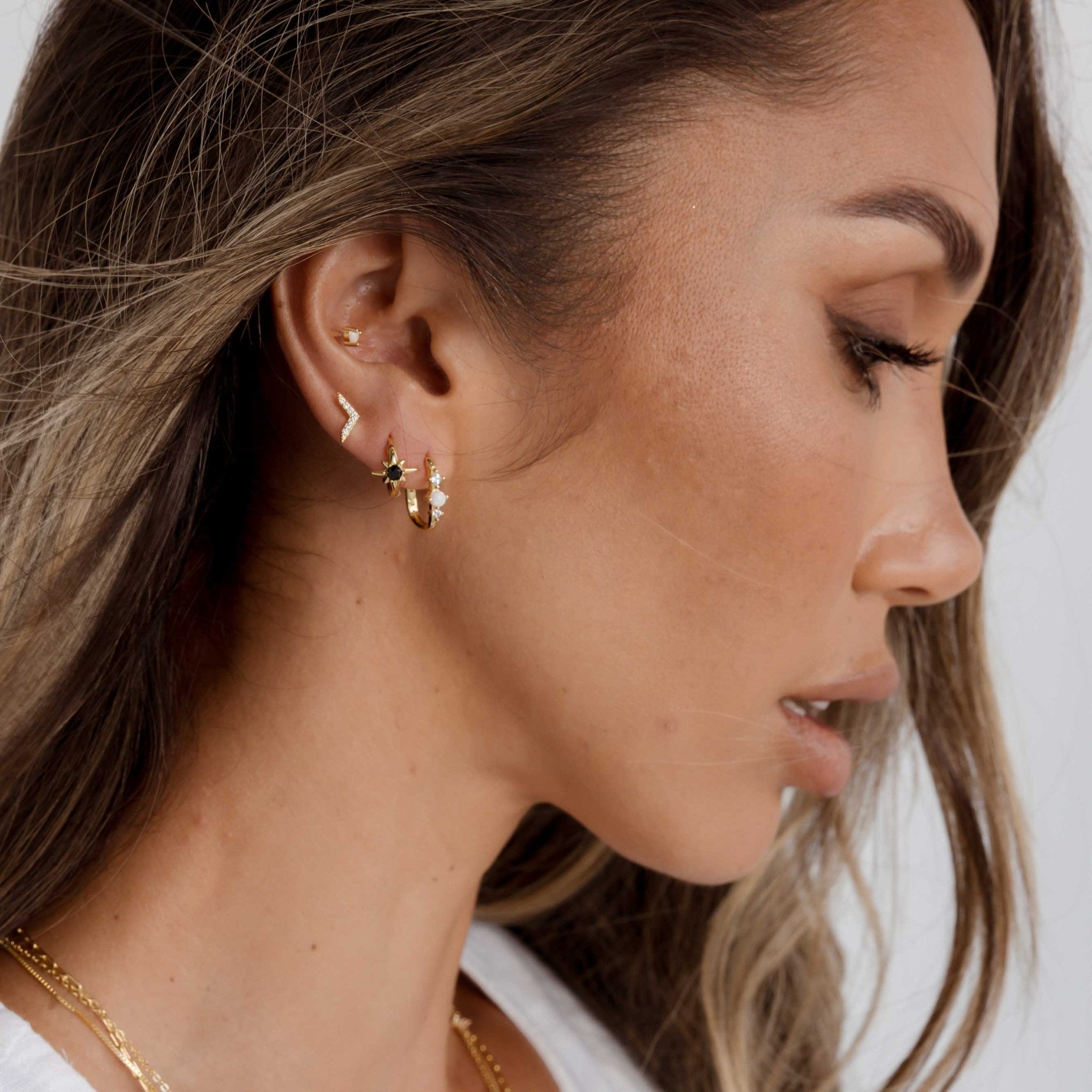 North Star Black Huggie Earrings - Camile & Stone