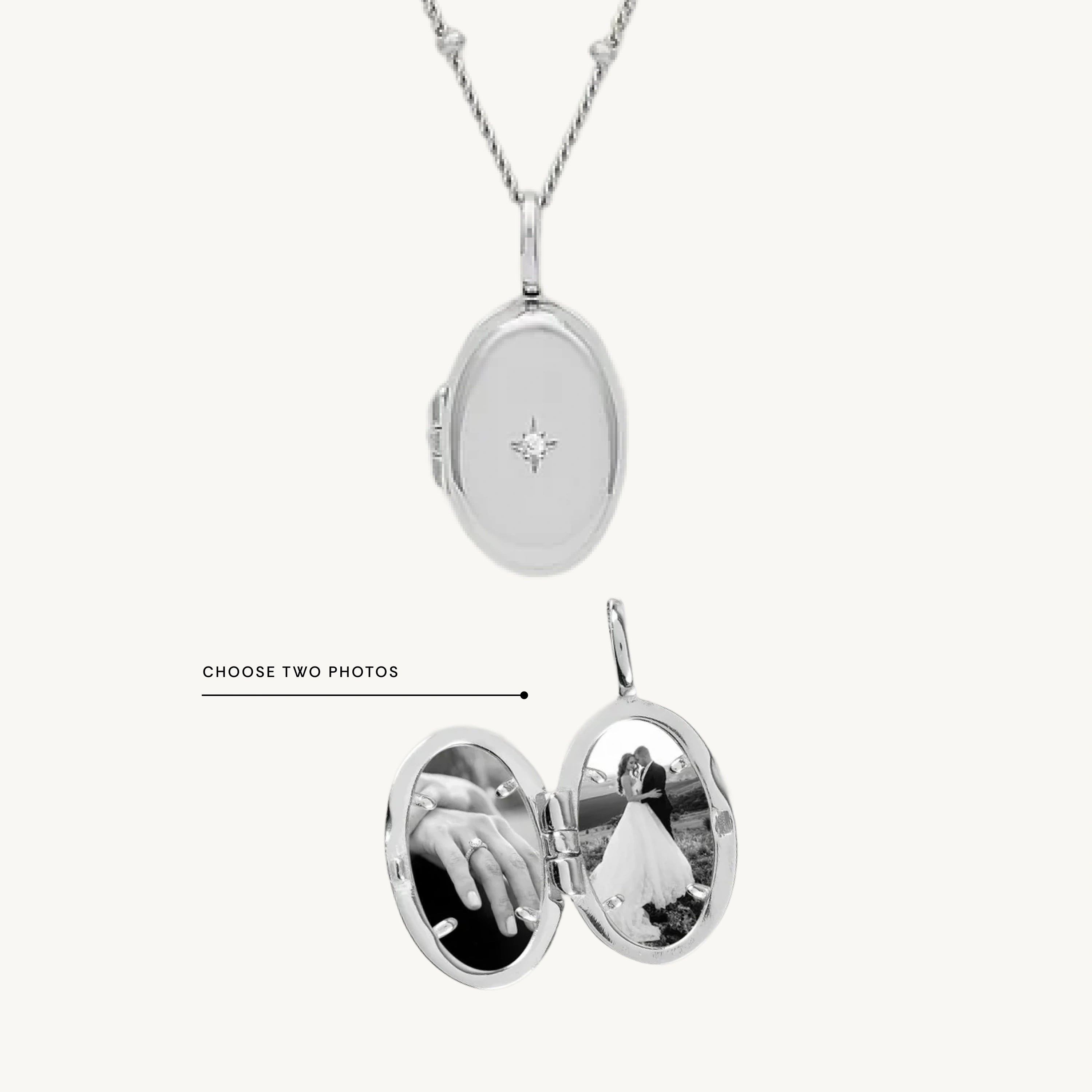 Oval North Star Photo Locket Necklace