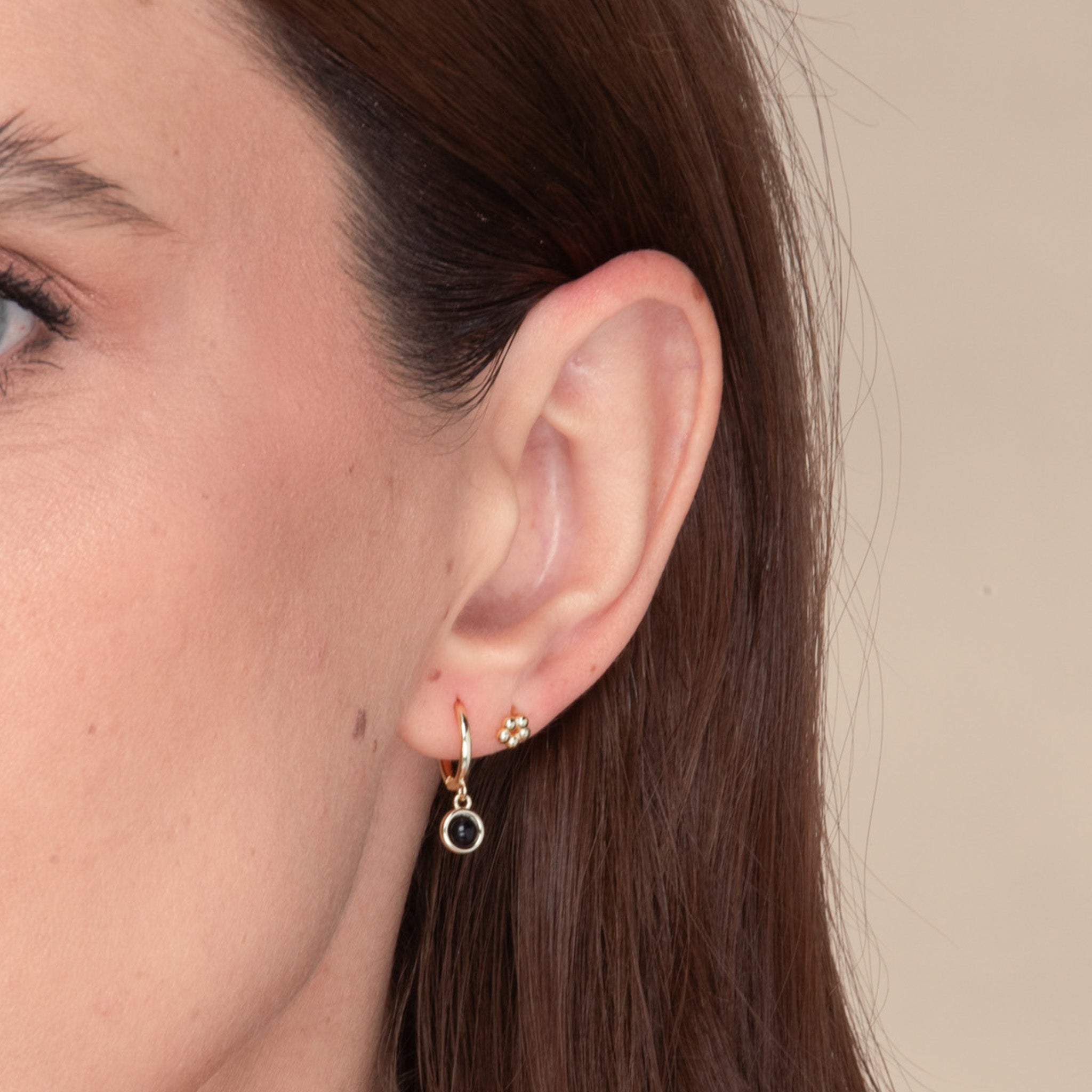 Onyx Circle Dangle Huggie Earrings - Camile & Stone