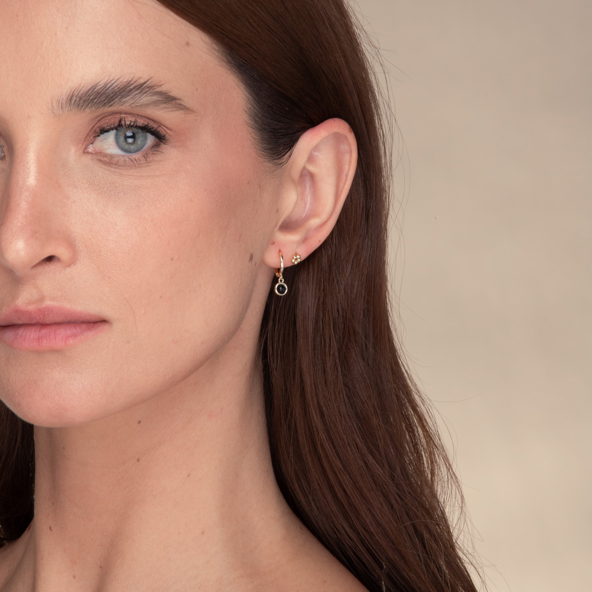 Onyx Circle Dangle Huggie Earrings - Camile & Stone