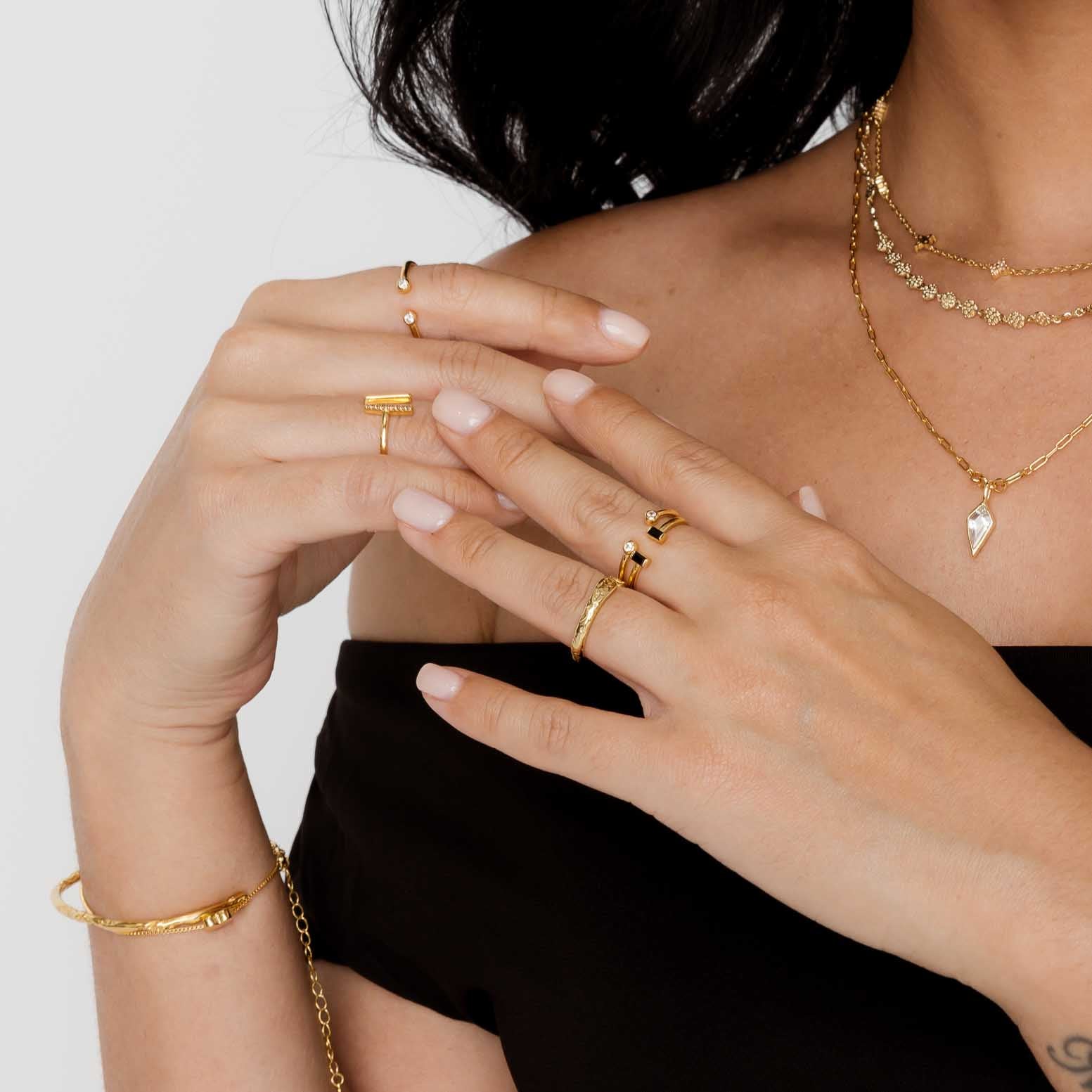 Rectangle Onyx Open Ring - Camile & Stone