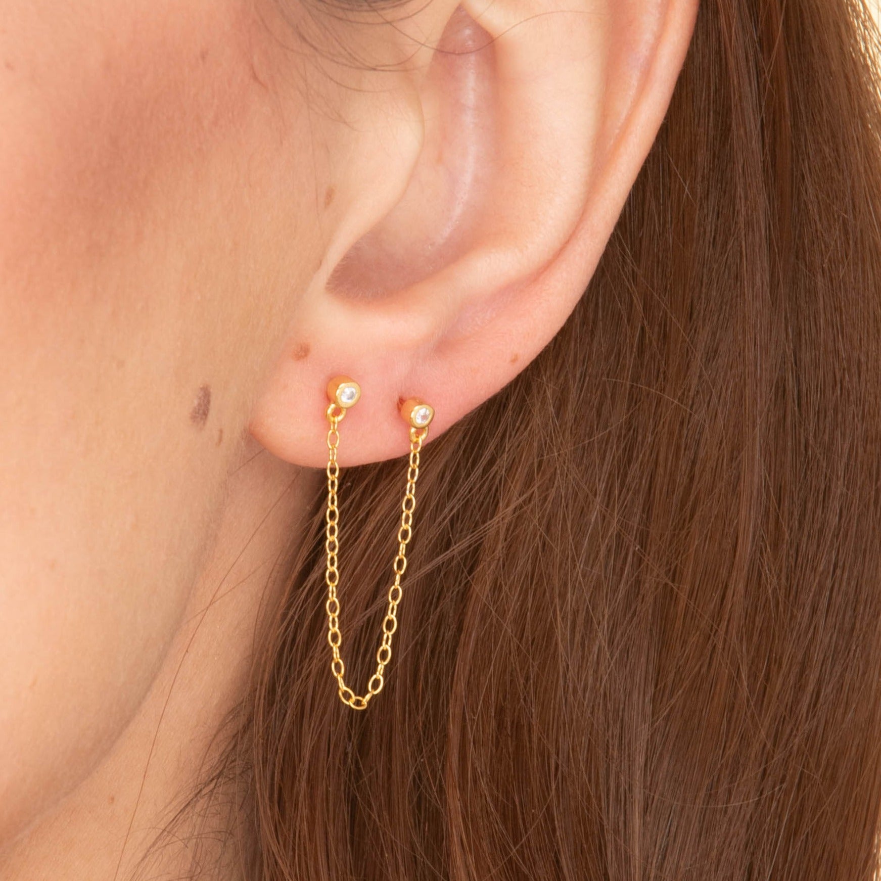 Sapphire Dangle Chain Barbell Earrings - Camile & Stone